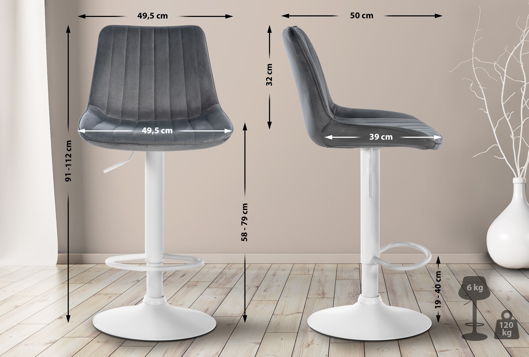 2er Set Barhocker Toni Samt