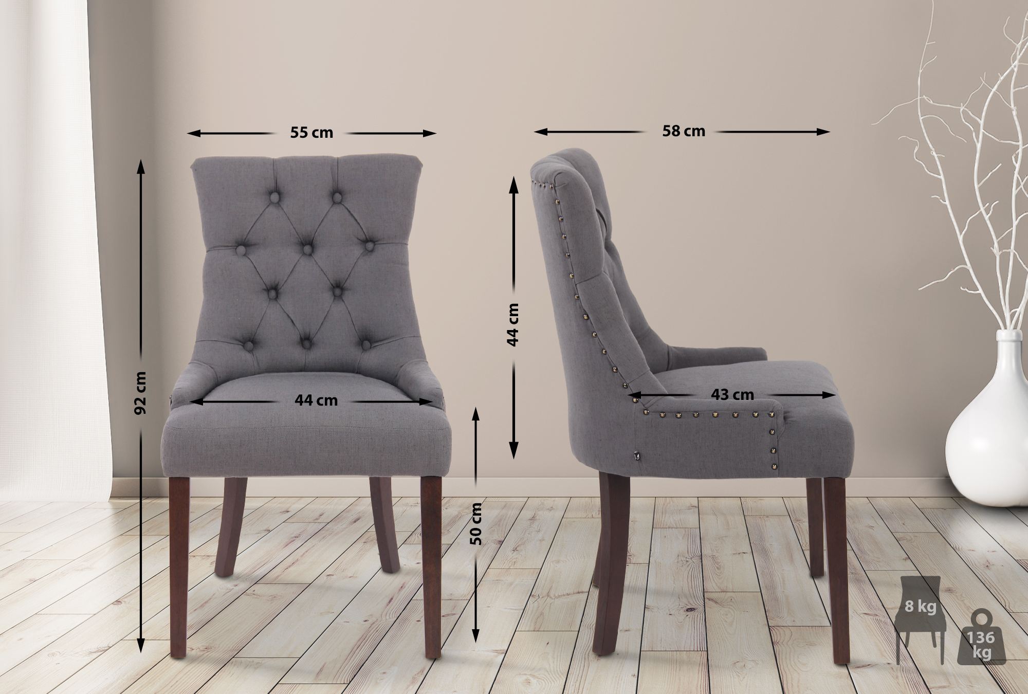 2er Set Esszimmerstuhl Aberdeen Stoff