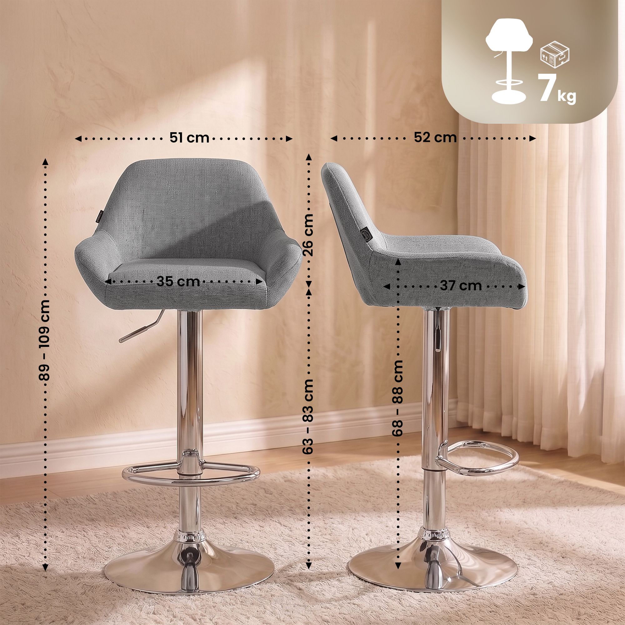 2er Set Barhocker Braga Stoff