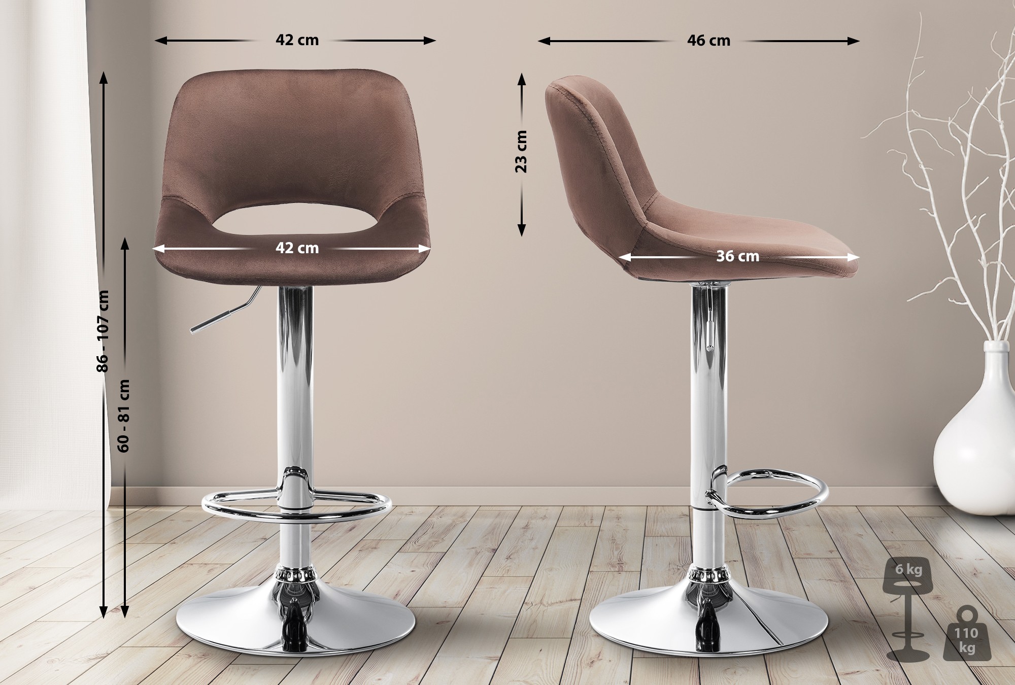 2er Set Barhocker Camden Samt