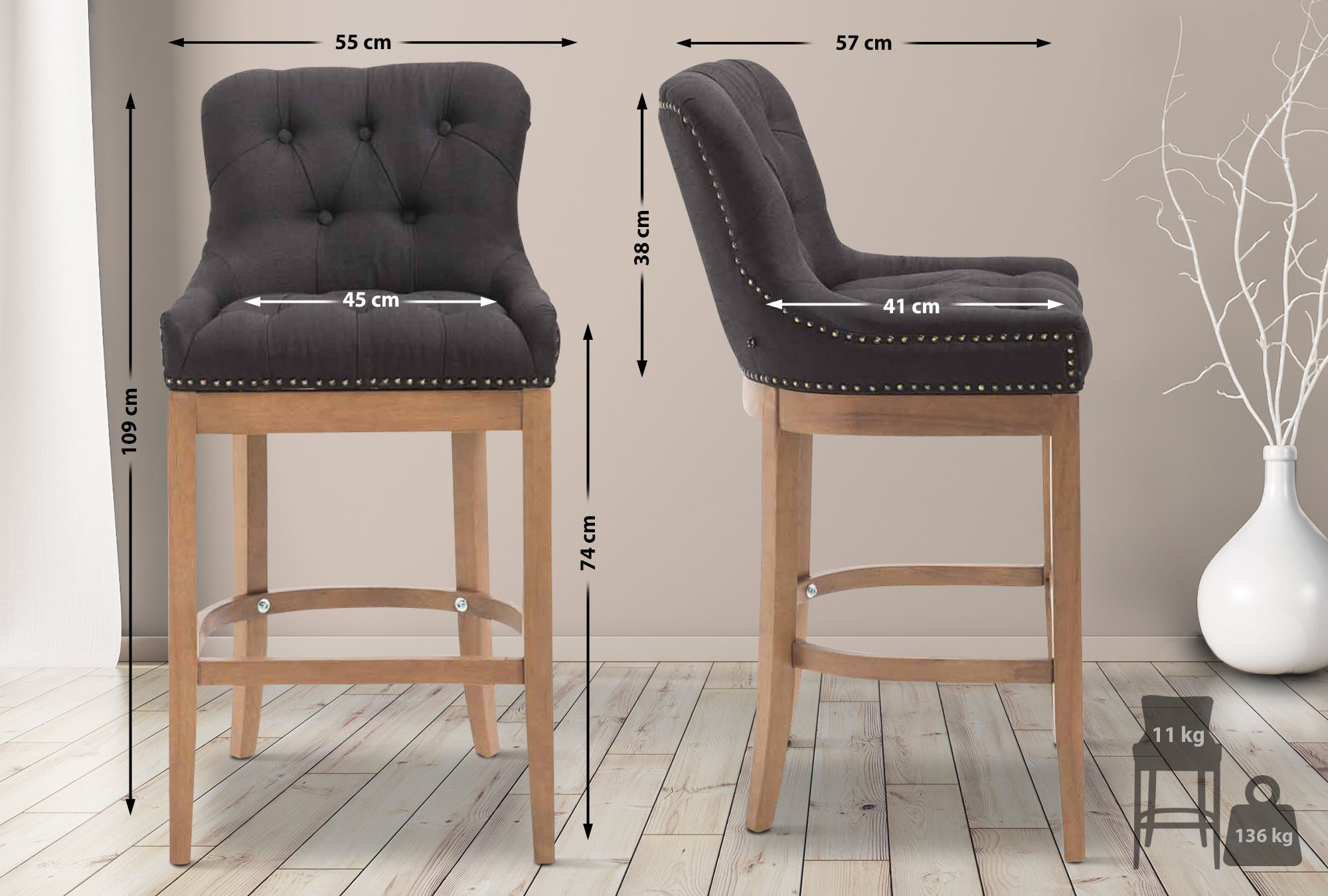 Barhocker Lakewood Stoff, Antik-hell
