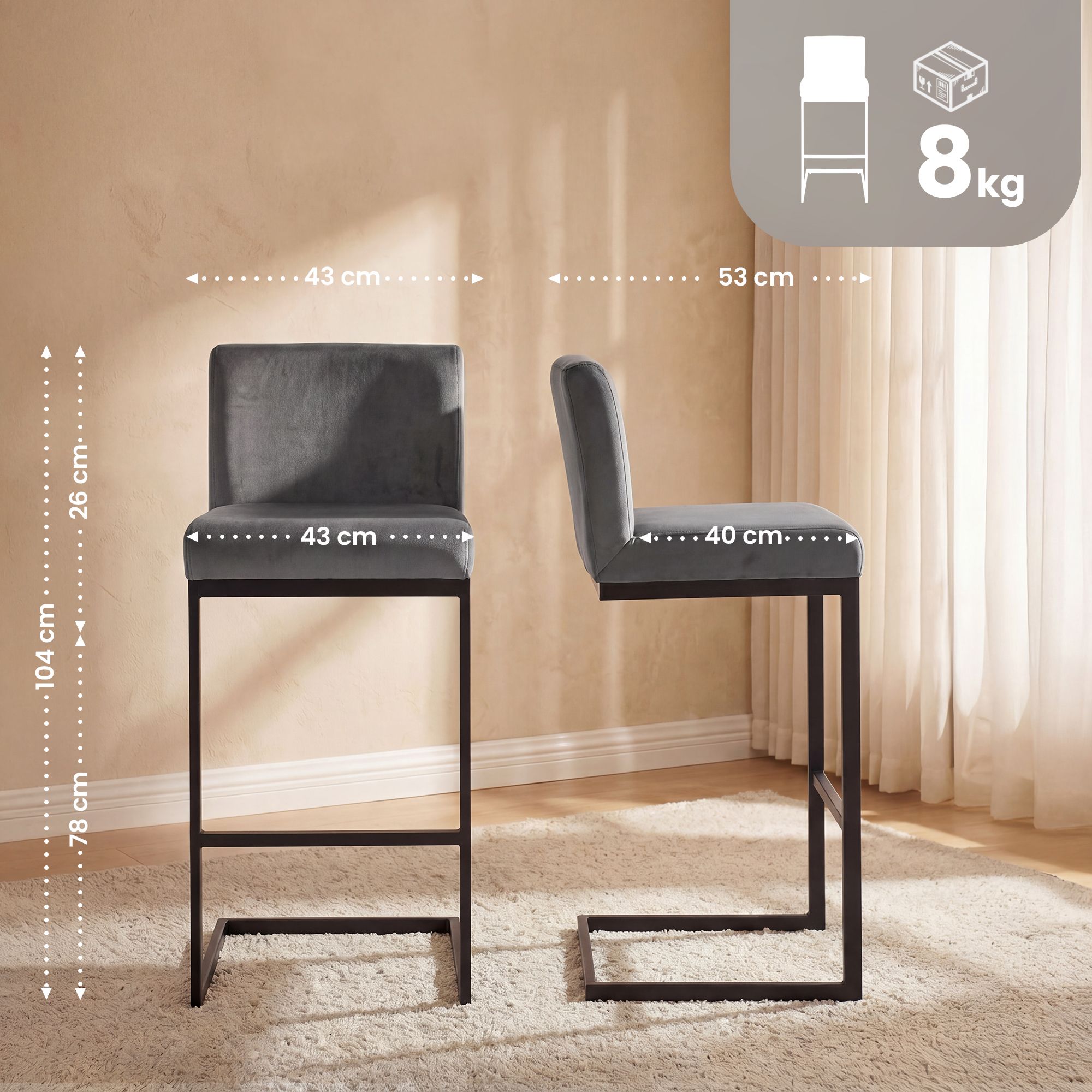 2er Set Barhocker Hopewell Samt
