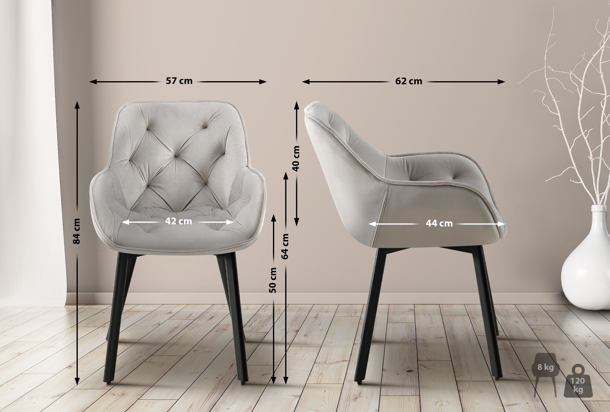 2er Set Drehbarer Esszimmerstuhl Antigo Samt