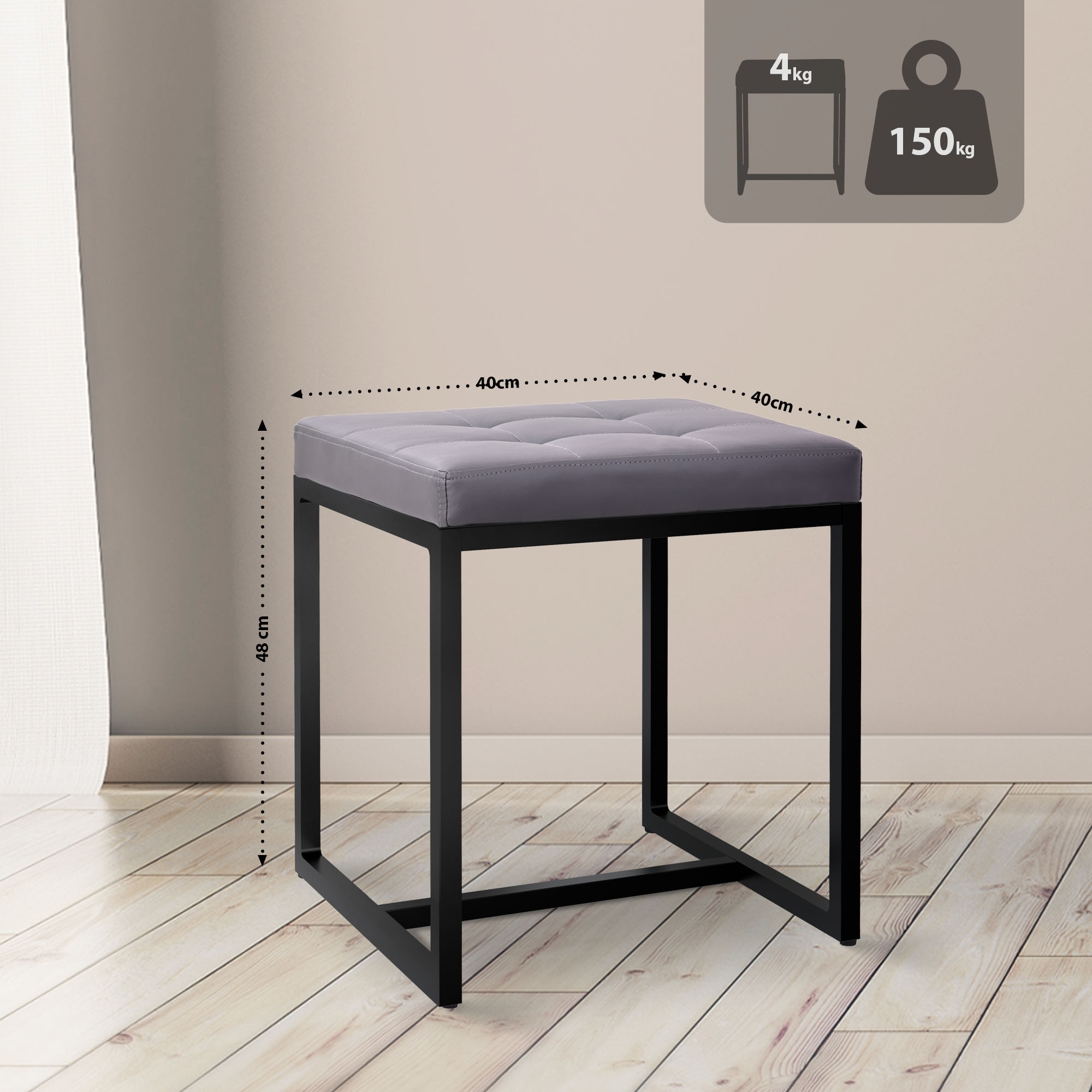 Sitzhocker Barci mit schwarzem Gestell