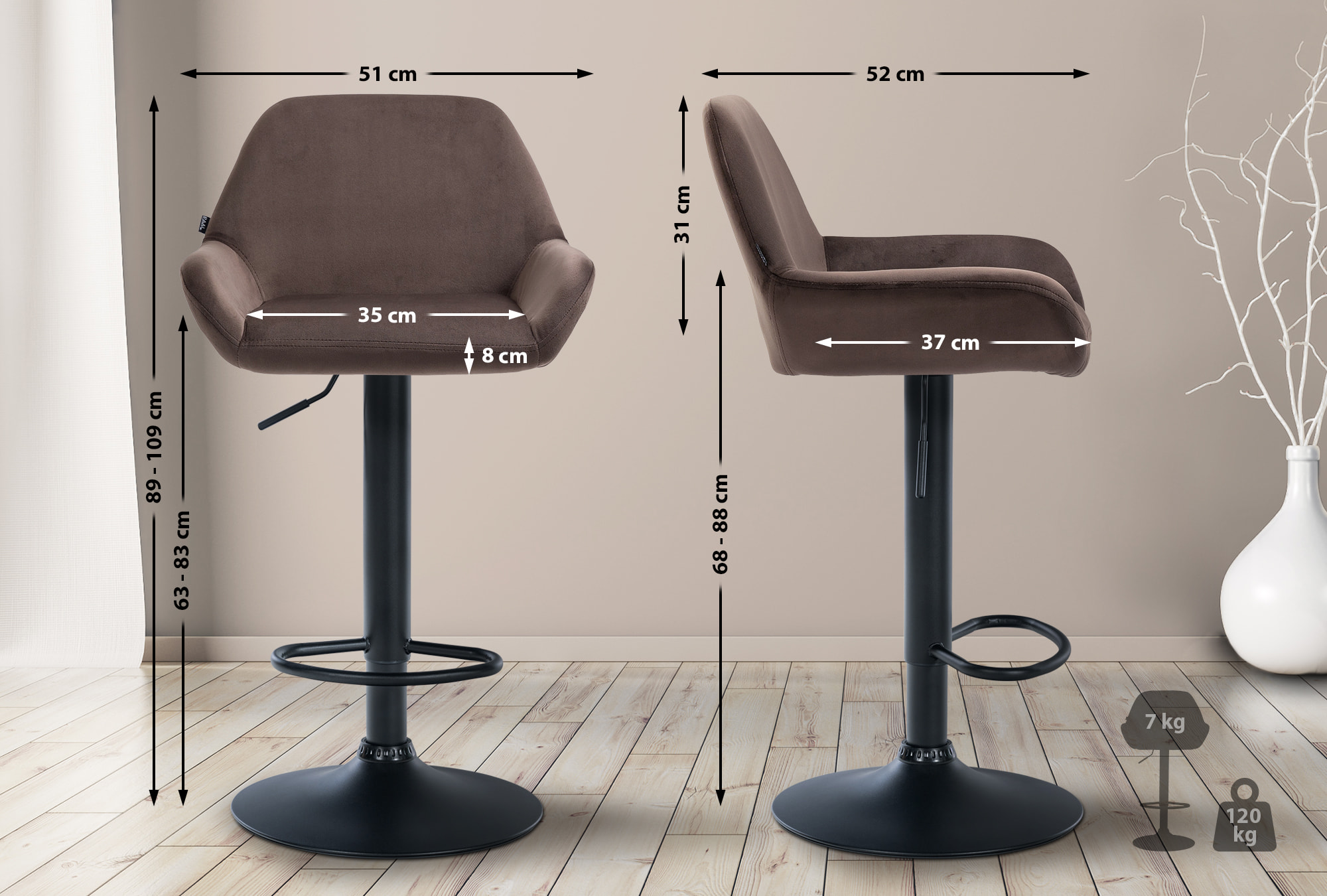 2er Set Barhocker Braga Samt