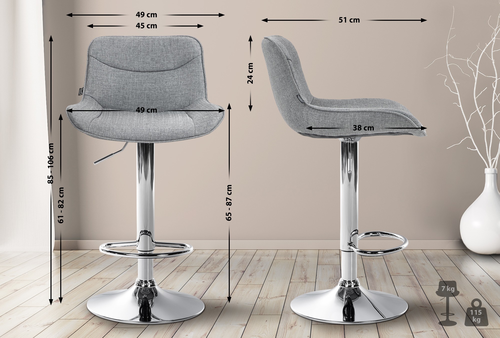 2er Set Barhocker Vonore Stoff