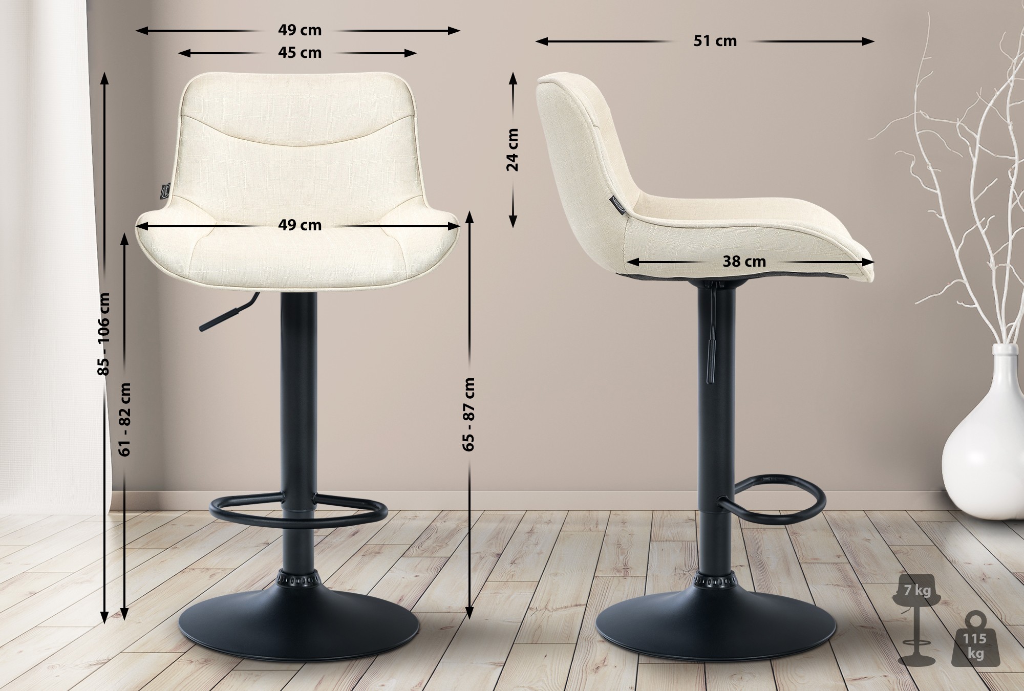 2er Set Barhocker Vonore Stoff
