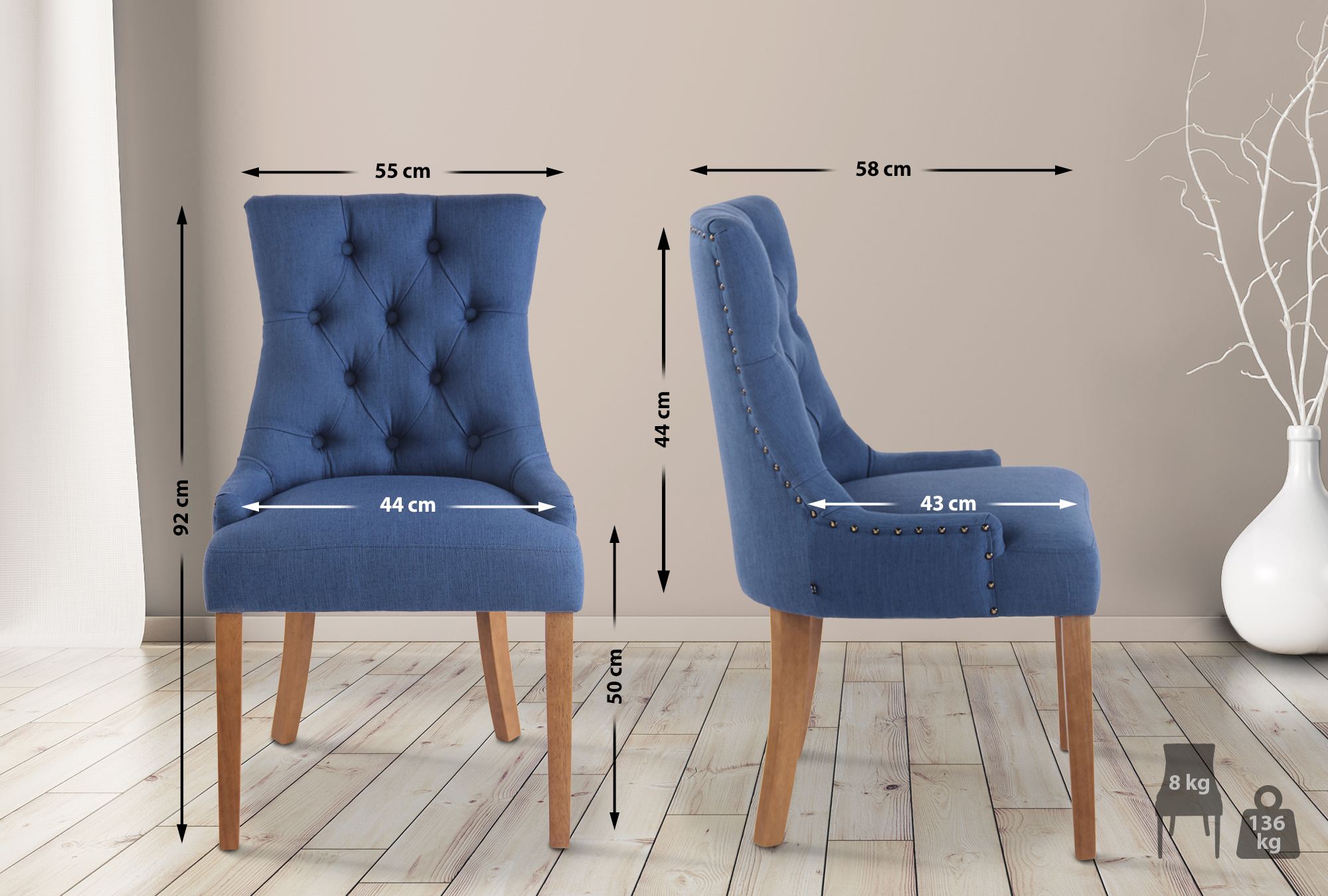 2er Set Esszimmerstuhl Aberdeen Stoff