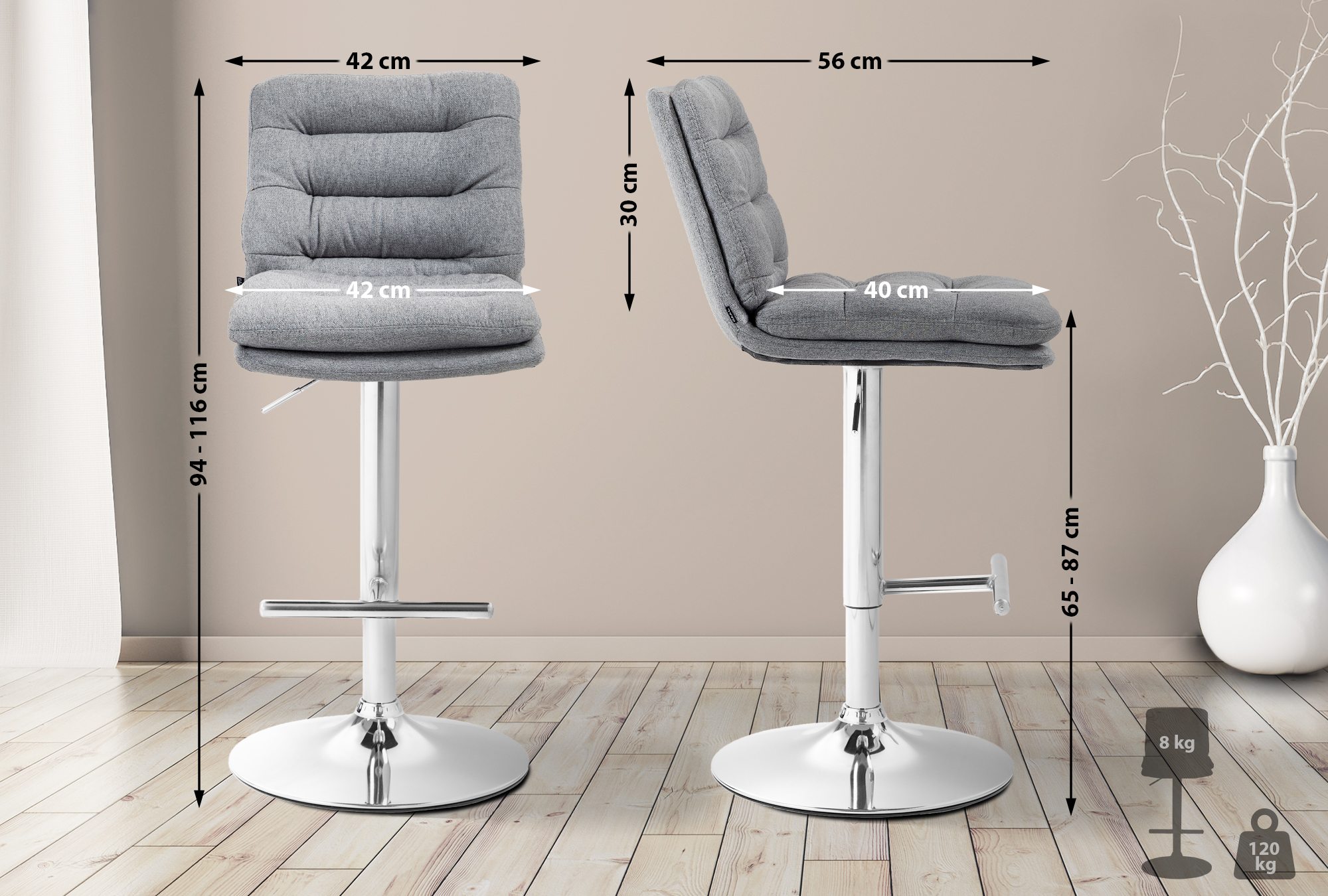 2er Set Barhocker Damar Stoff