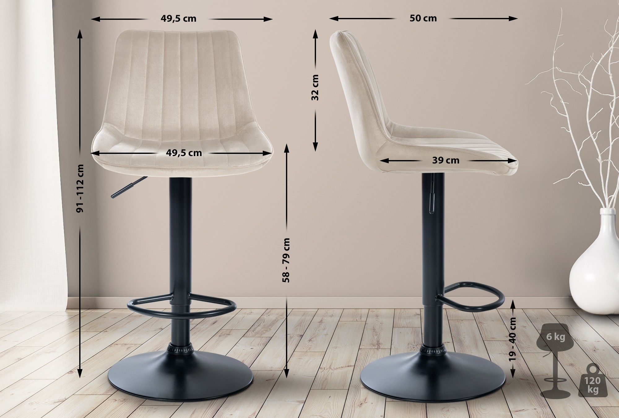2er Set Barhocker Toni Samt