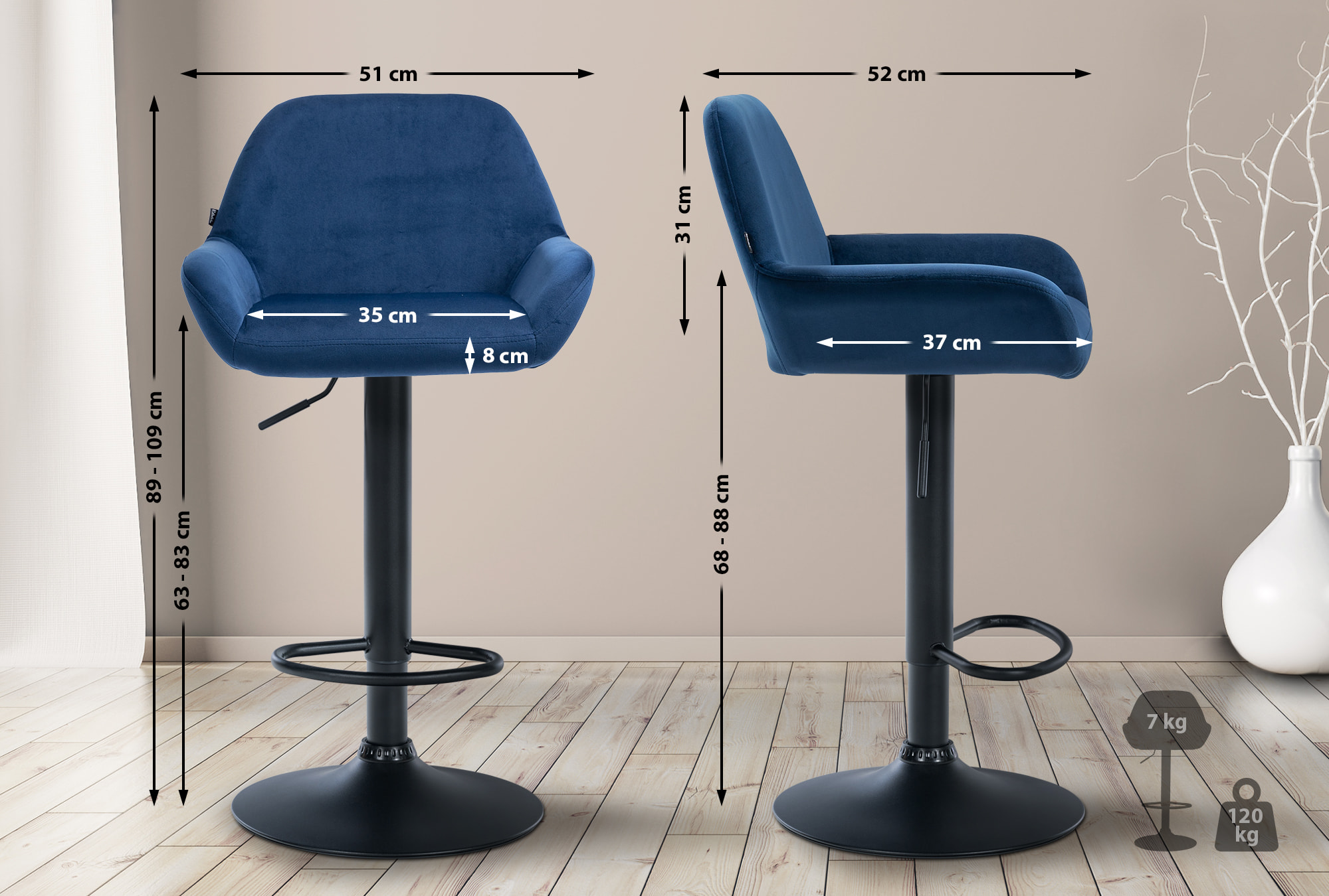 2er Set Barhocker Braga Samt
