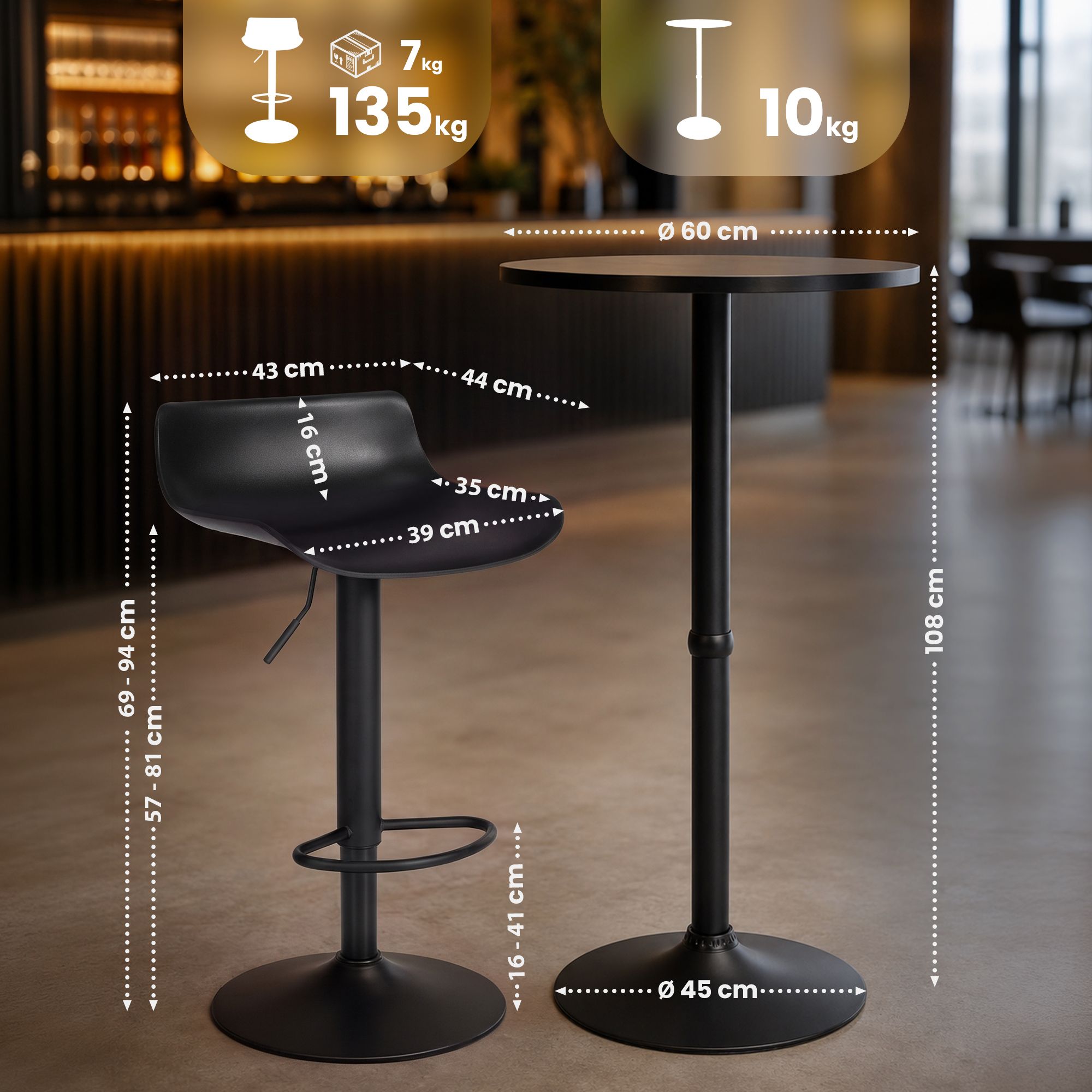Bartisch-Set Navo mit zwei Barhockern