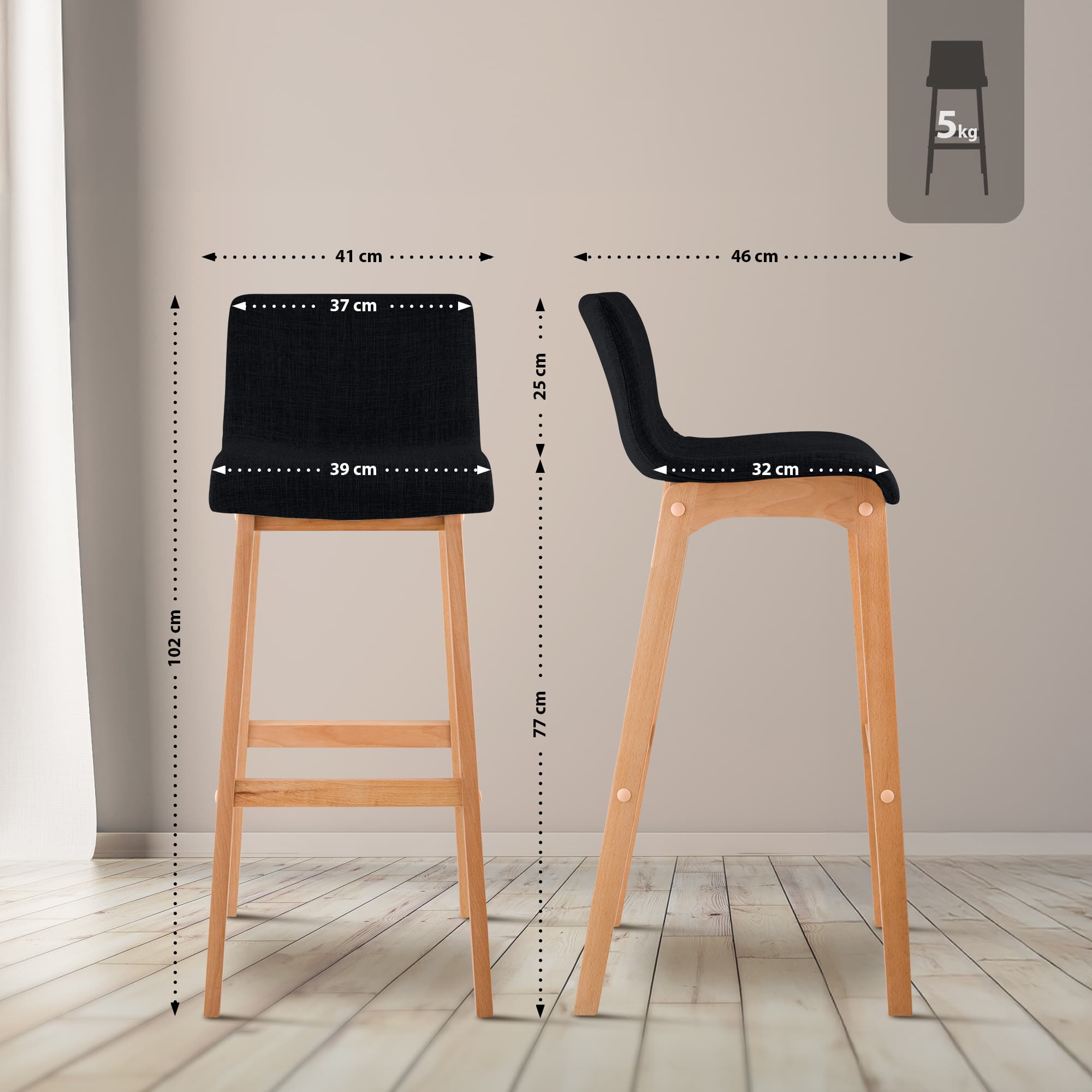 2er Set Barhocker Hover Stoff Vierfußgestell Natura