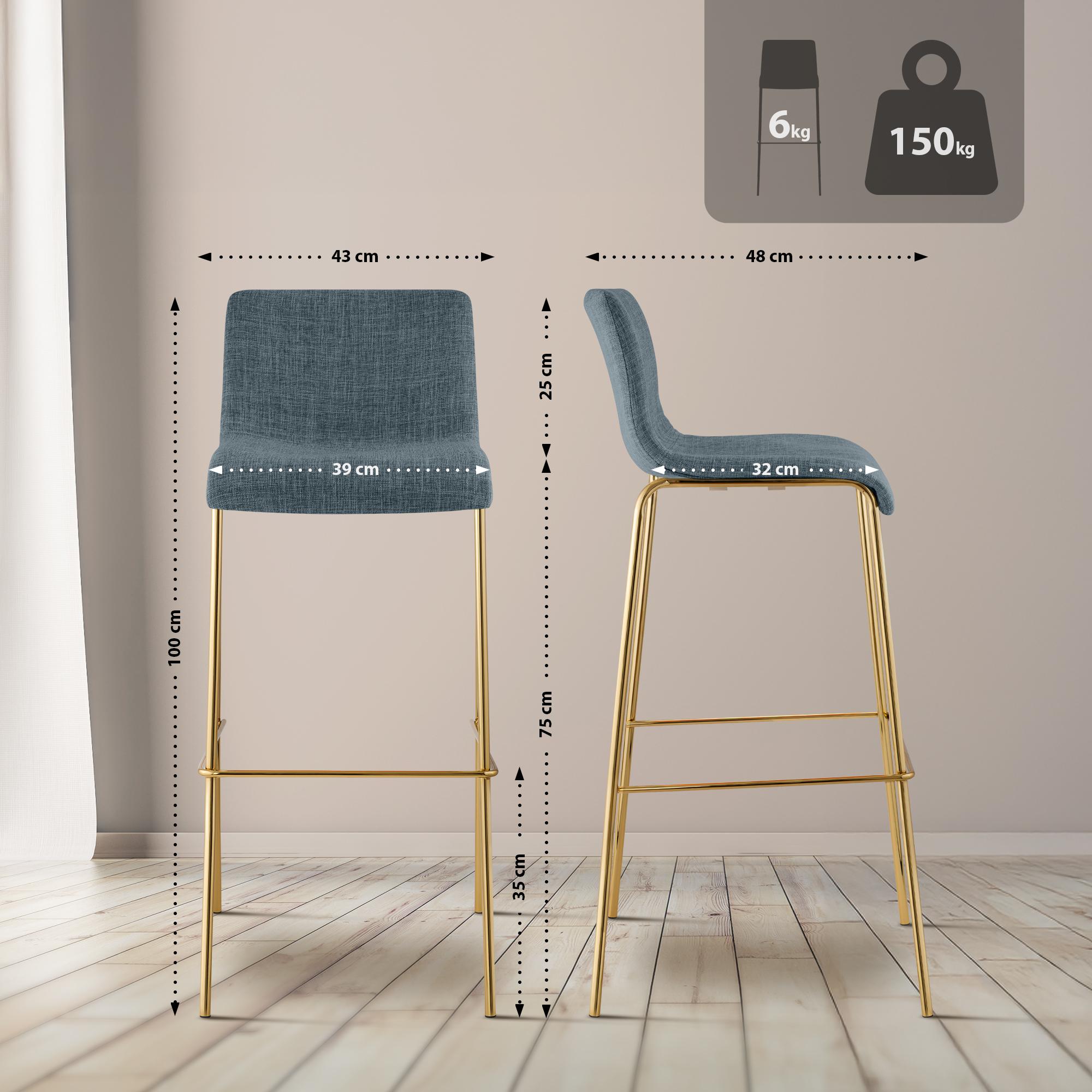 Barhocker Hover Stoff Vierfußgestell Gold