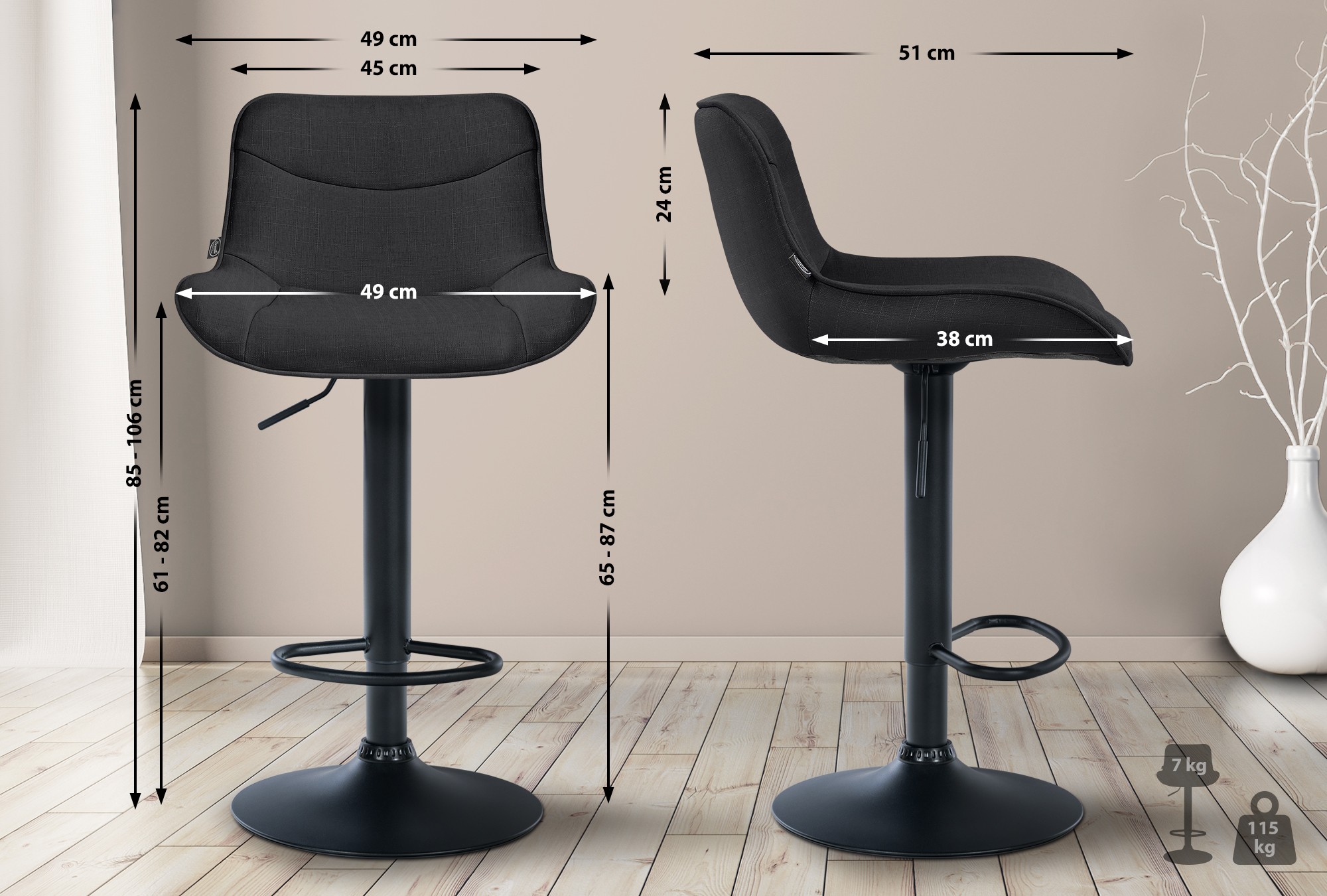 2er Set Barhocker Vonore Stoff