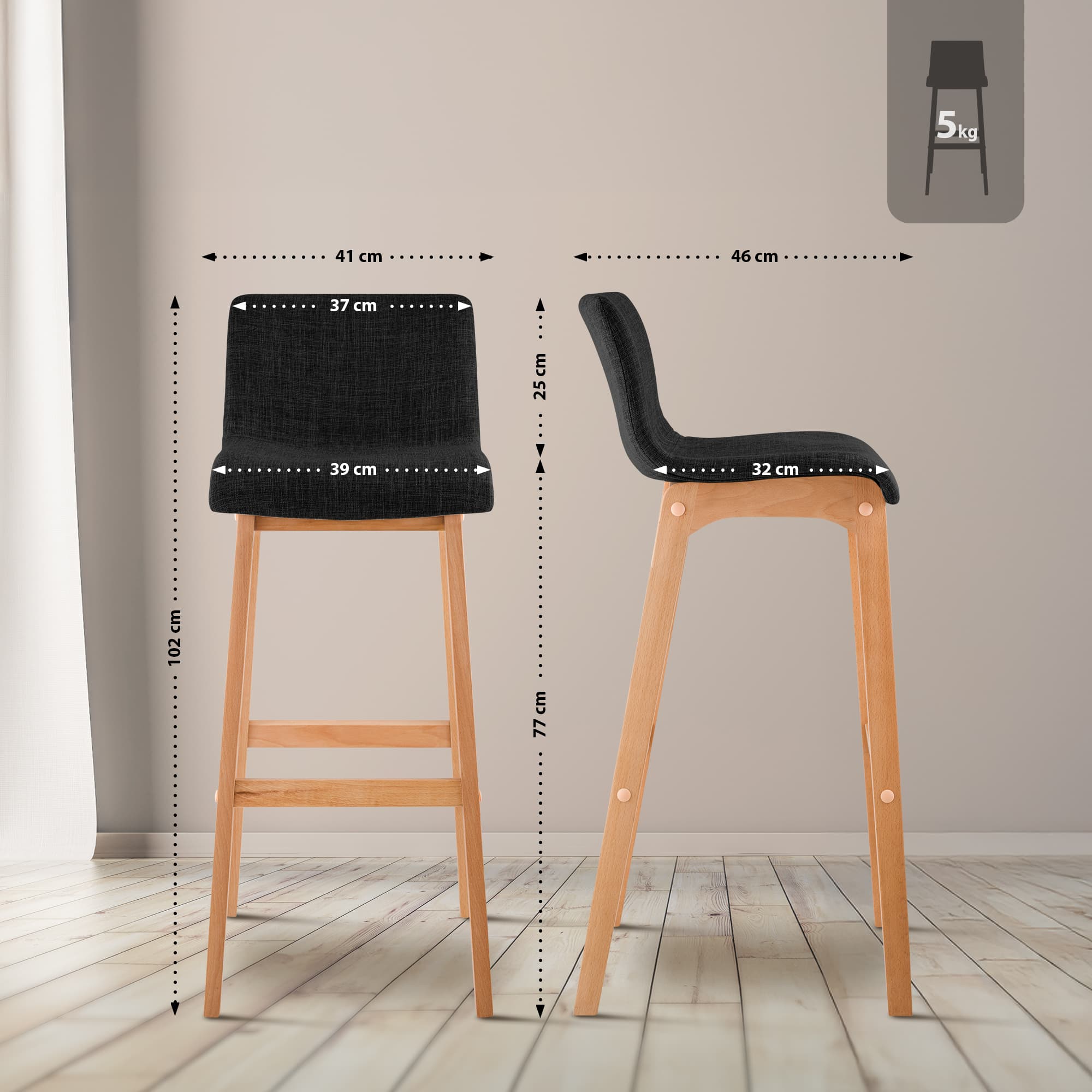 2er Set Barhocker Hover Stoff Vierfußgestell Natura
