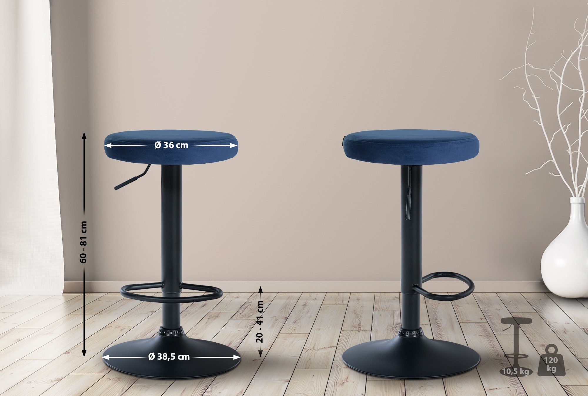 2er Set Barhocker Ponte Samt