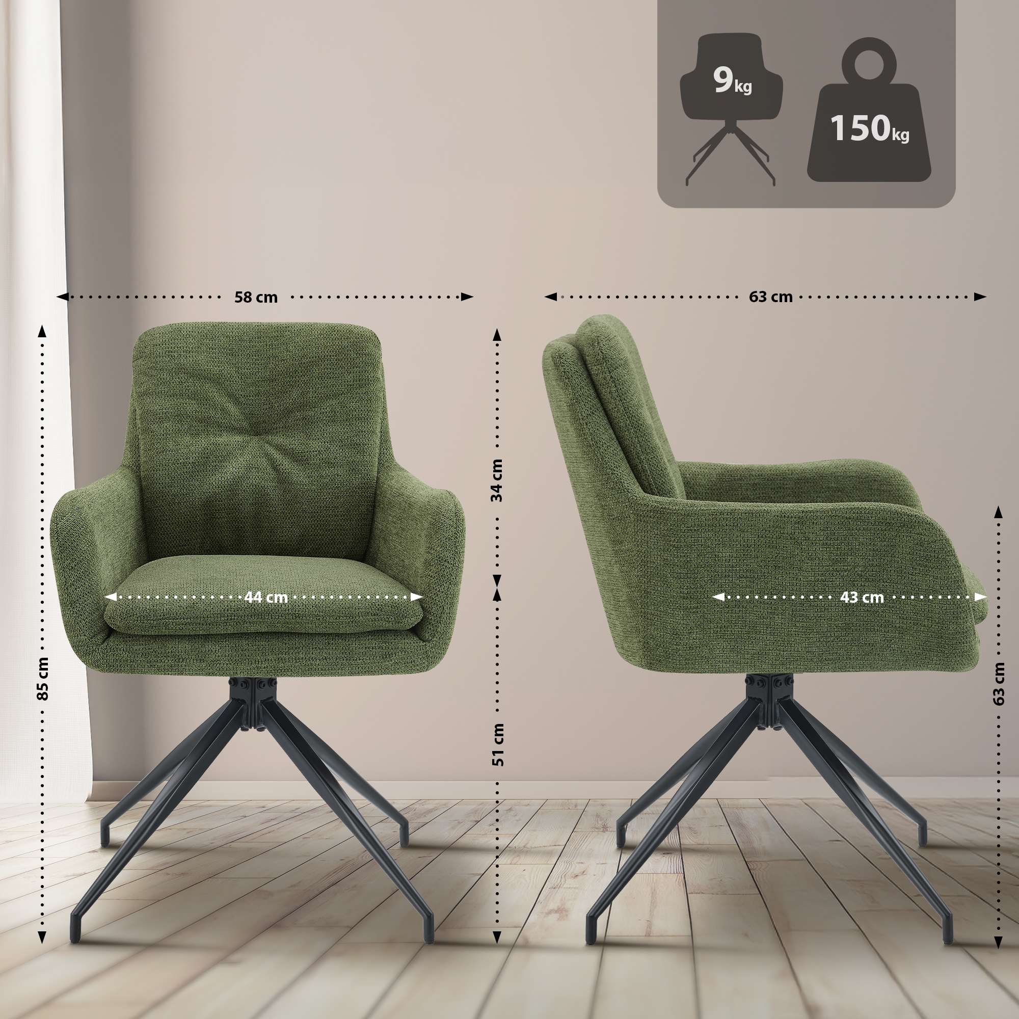 2er Set Esszimmerstühle Pickett Stoff
