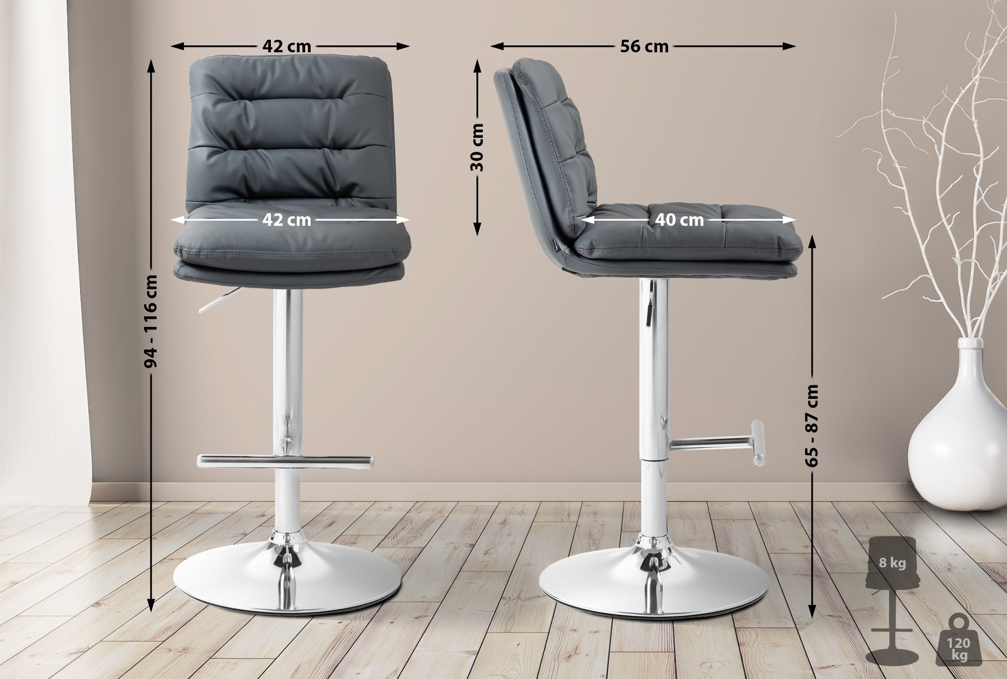 2er Set Barhocker Damar Kunstleder