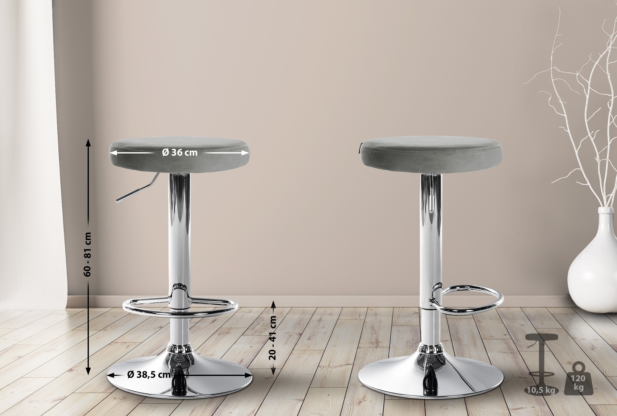 2er Set Barhocker Ponte Samt