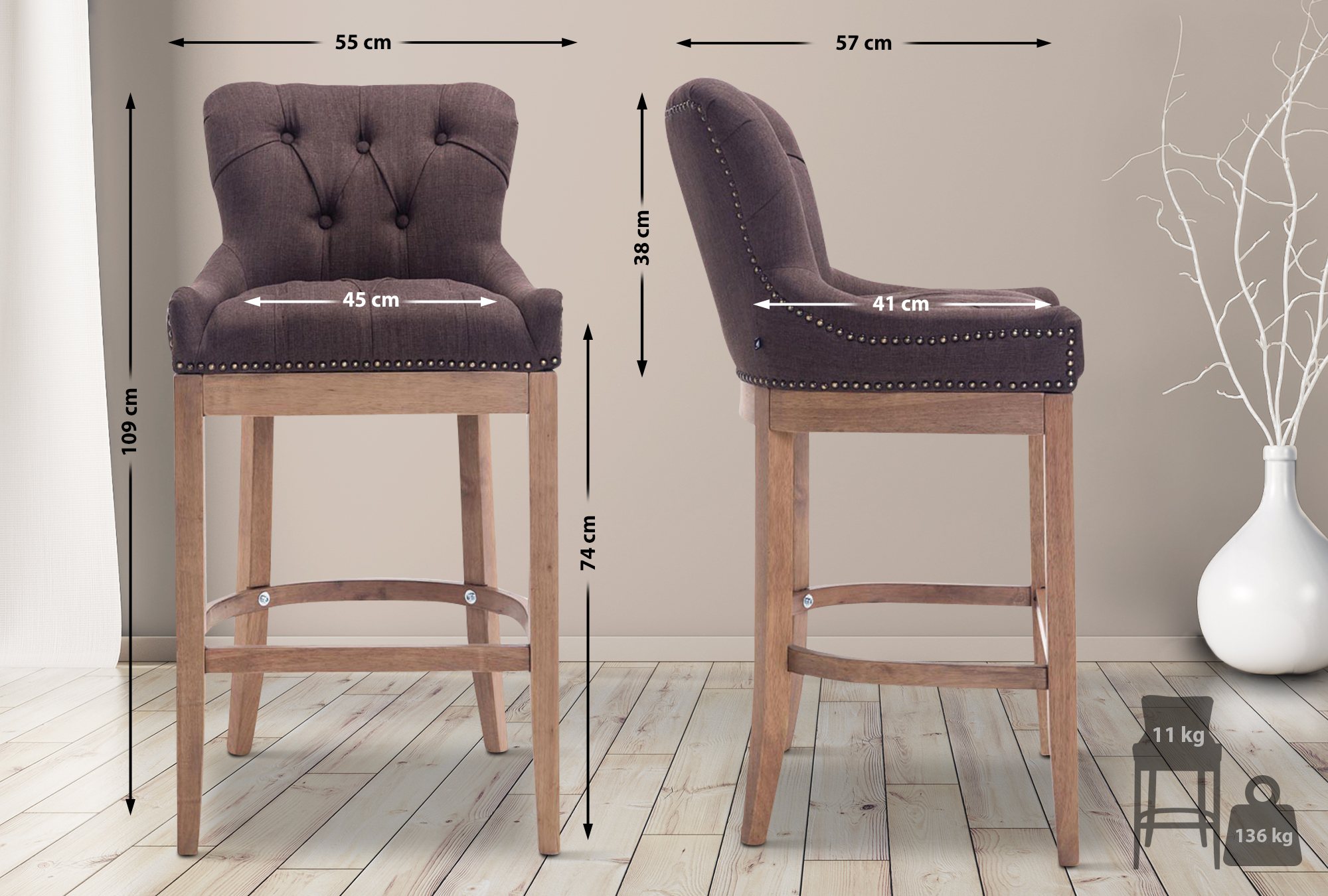 Barhocker Lakewood Stoff, Antik-hell