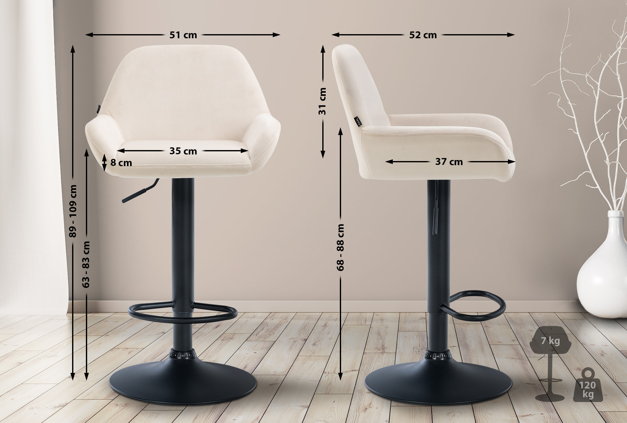 2er Set Barhocker Braga Samt