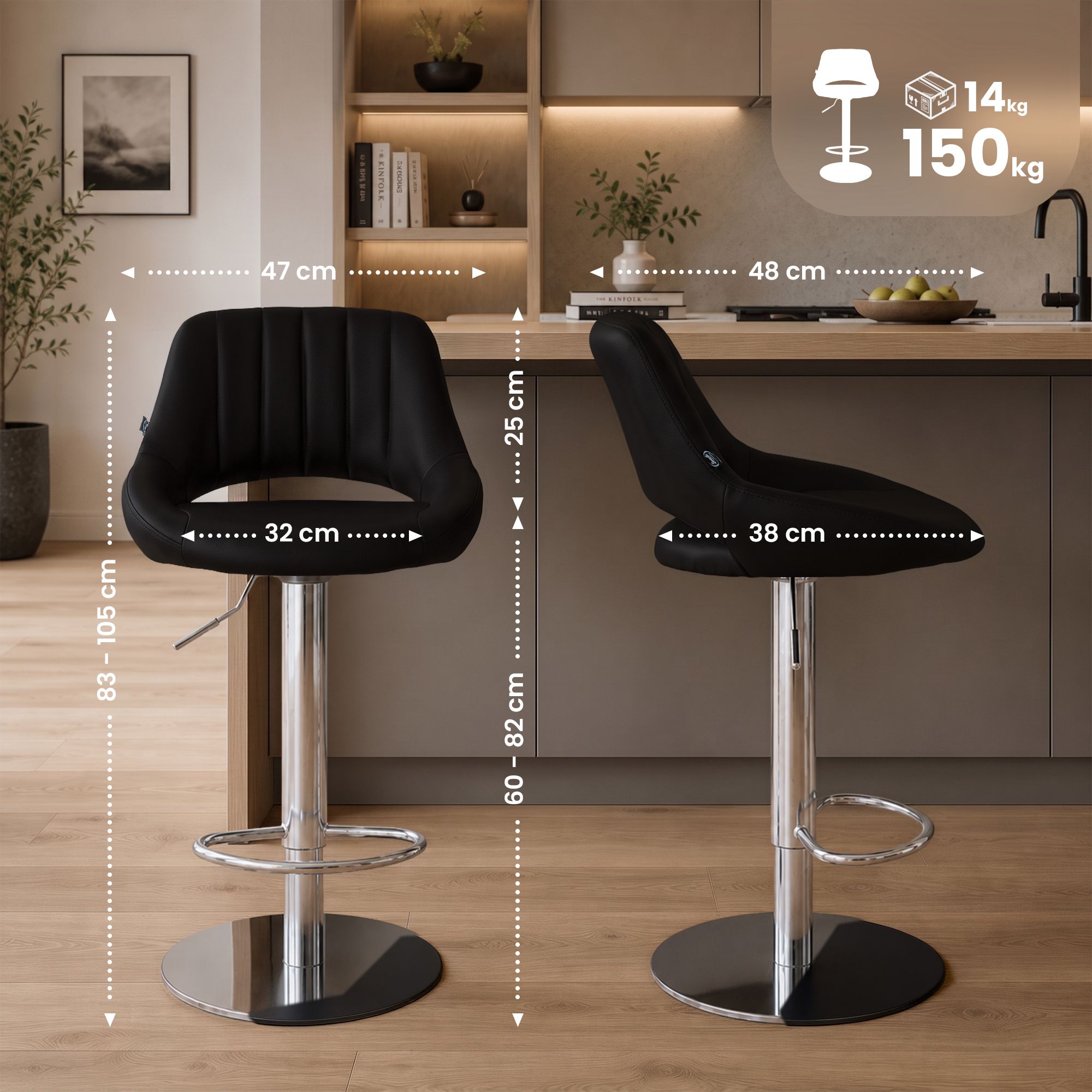 Barhocker Milet Chrom mit extra schwerem Standfuß