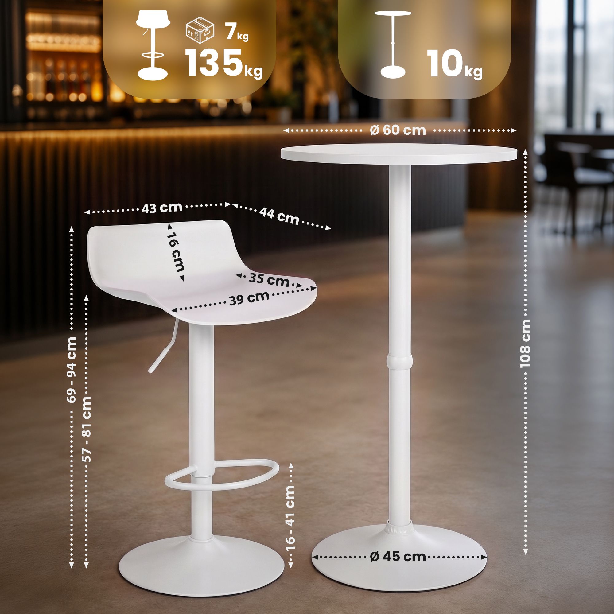 Bartisch-Set Navo mit zwei Barhockern