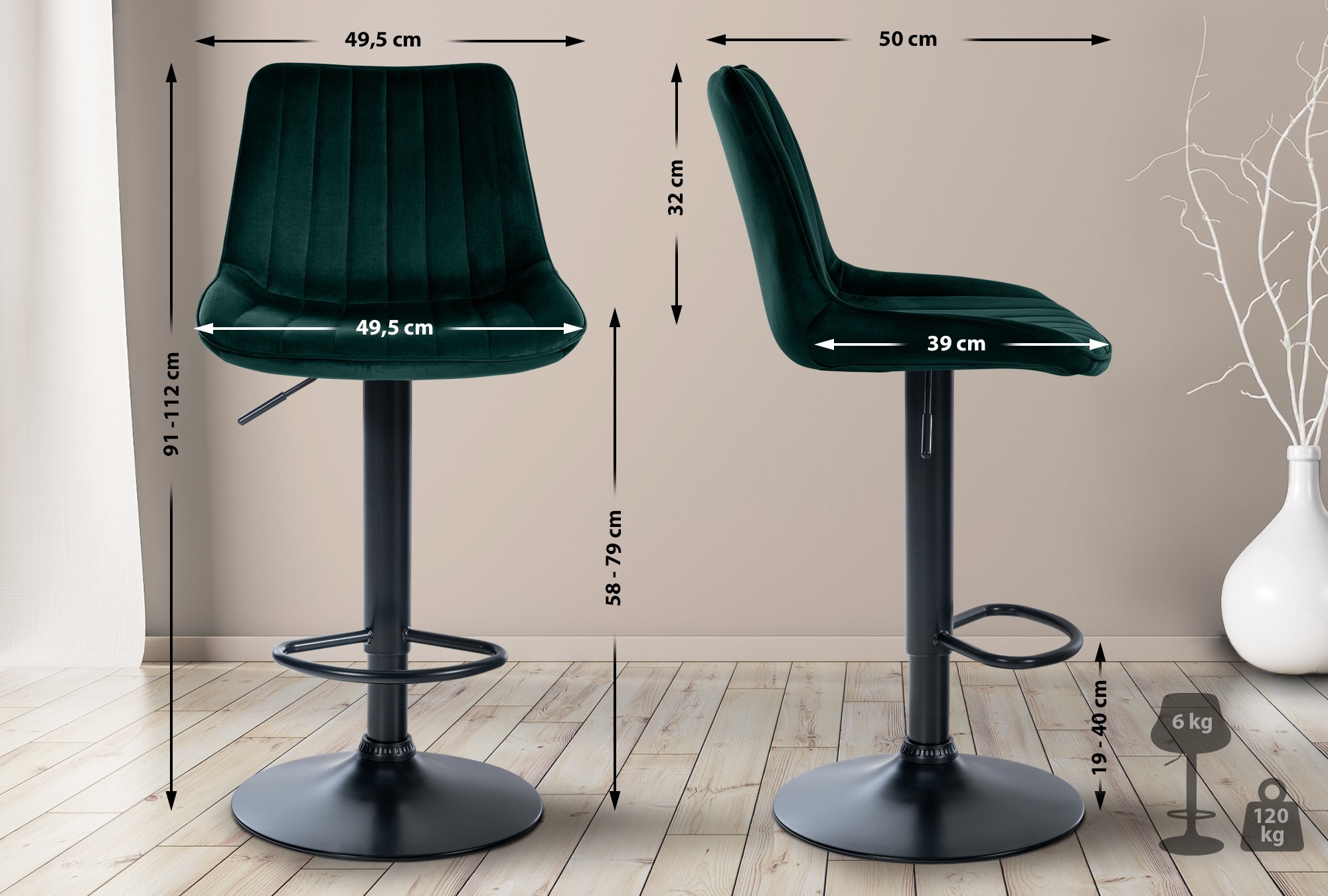 2er Set Barhocker Toni Samt