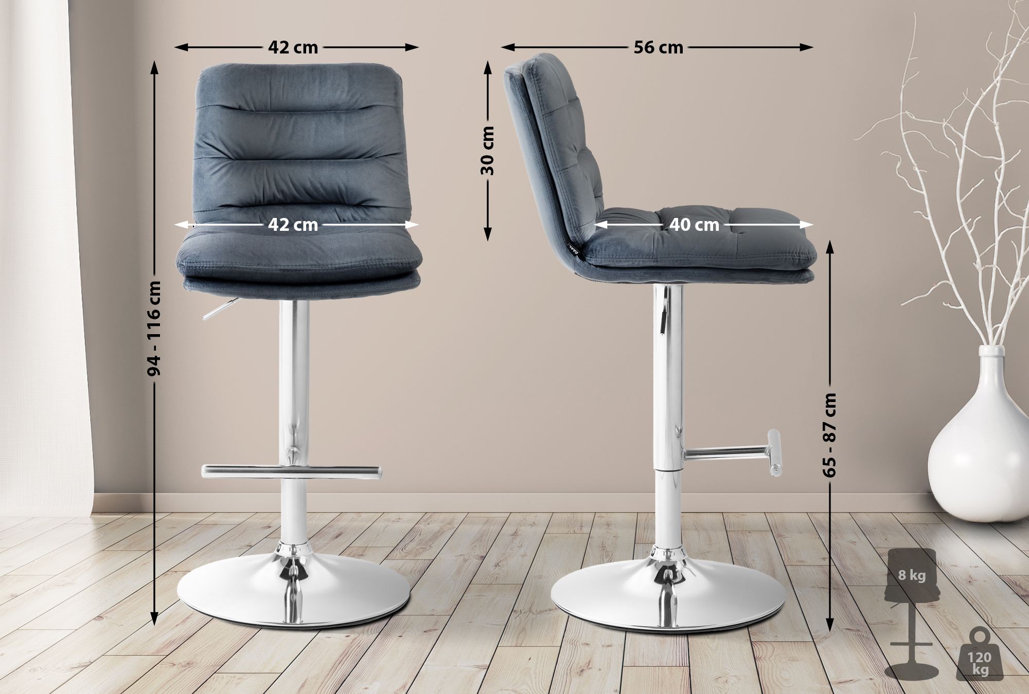 2er Set Barhocker Damar Samt