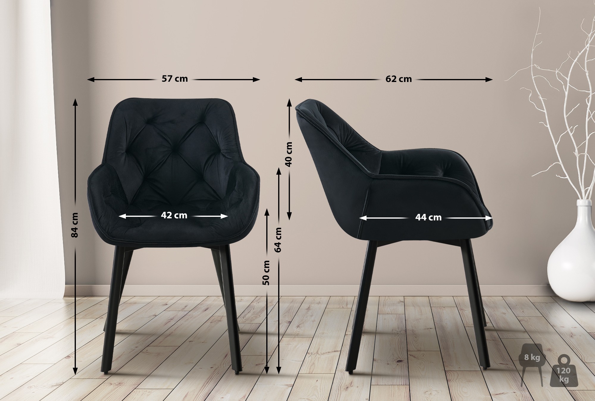 2er Set Drehbarer Esszimmerstuhl Antigo Samt