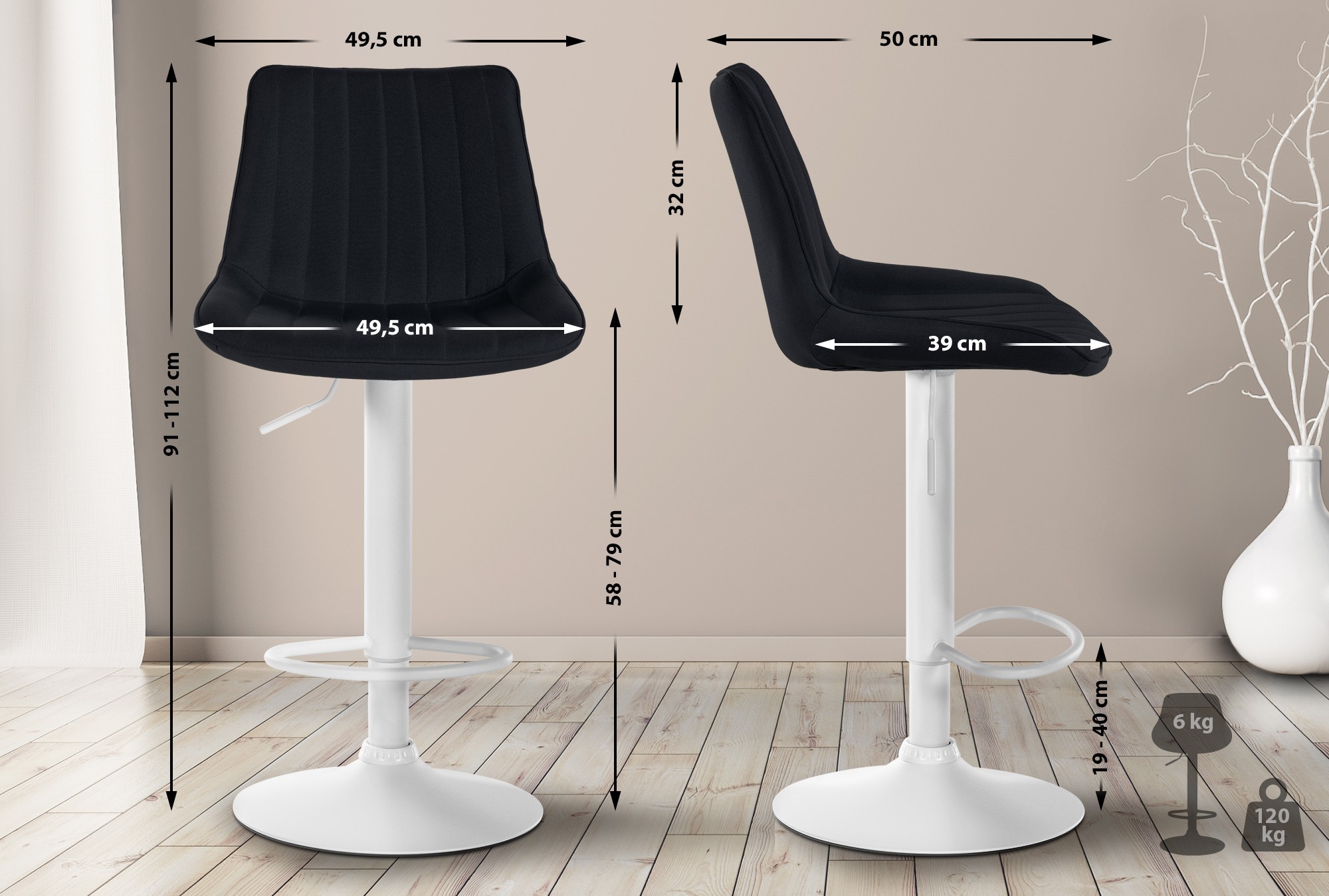 2er Set Barhocker Toni Stoff