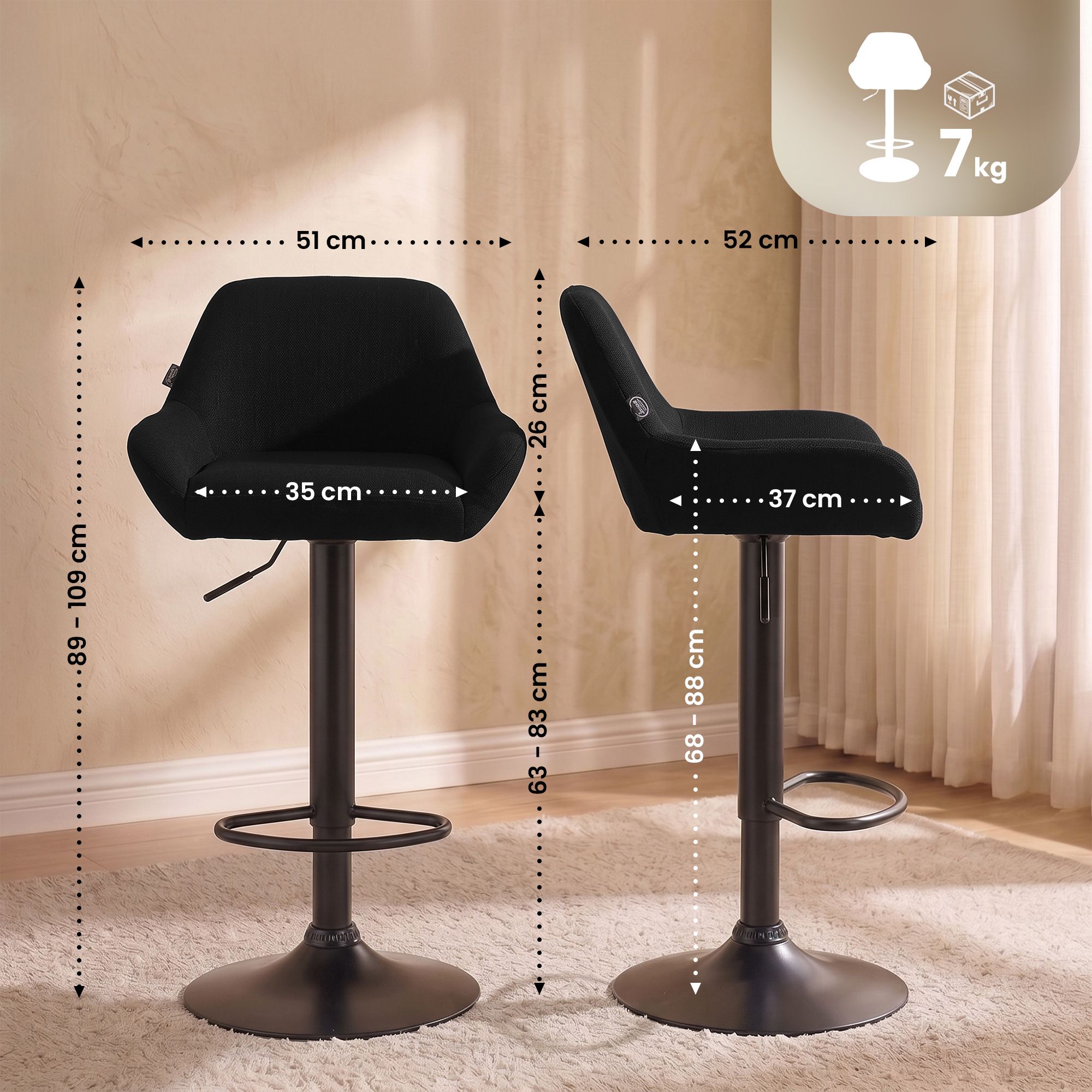 2er Set Barhocker Braga Stoff
