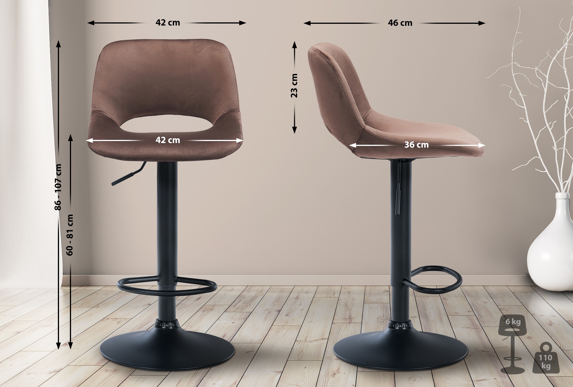 2er Set Barhocker Camden Samt