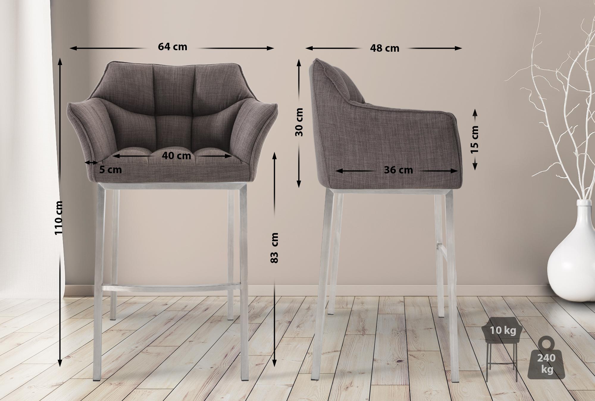 2er Set Barhocker Damaso Stoff mit Vierfußgestellen