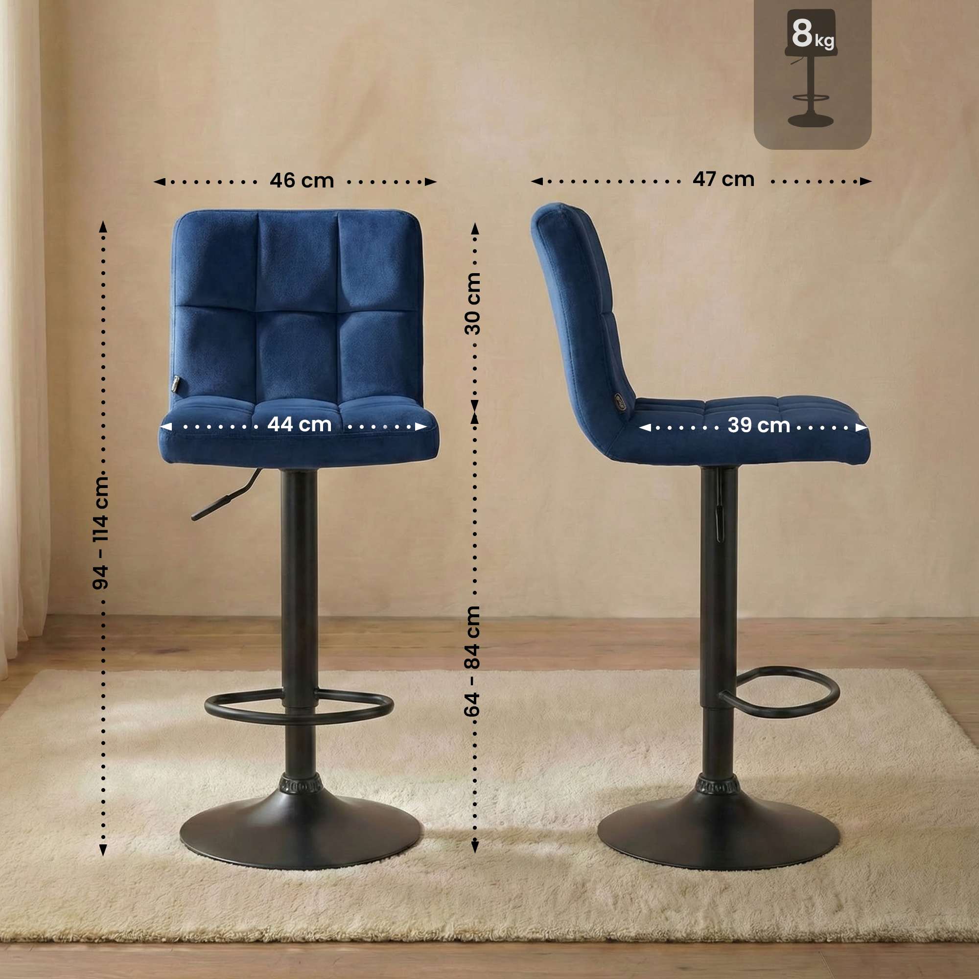 2er Set Barhocker Peru Samt