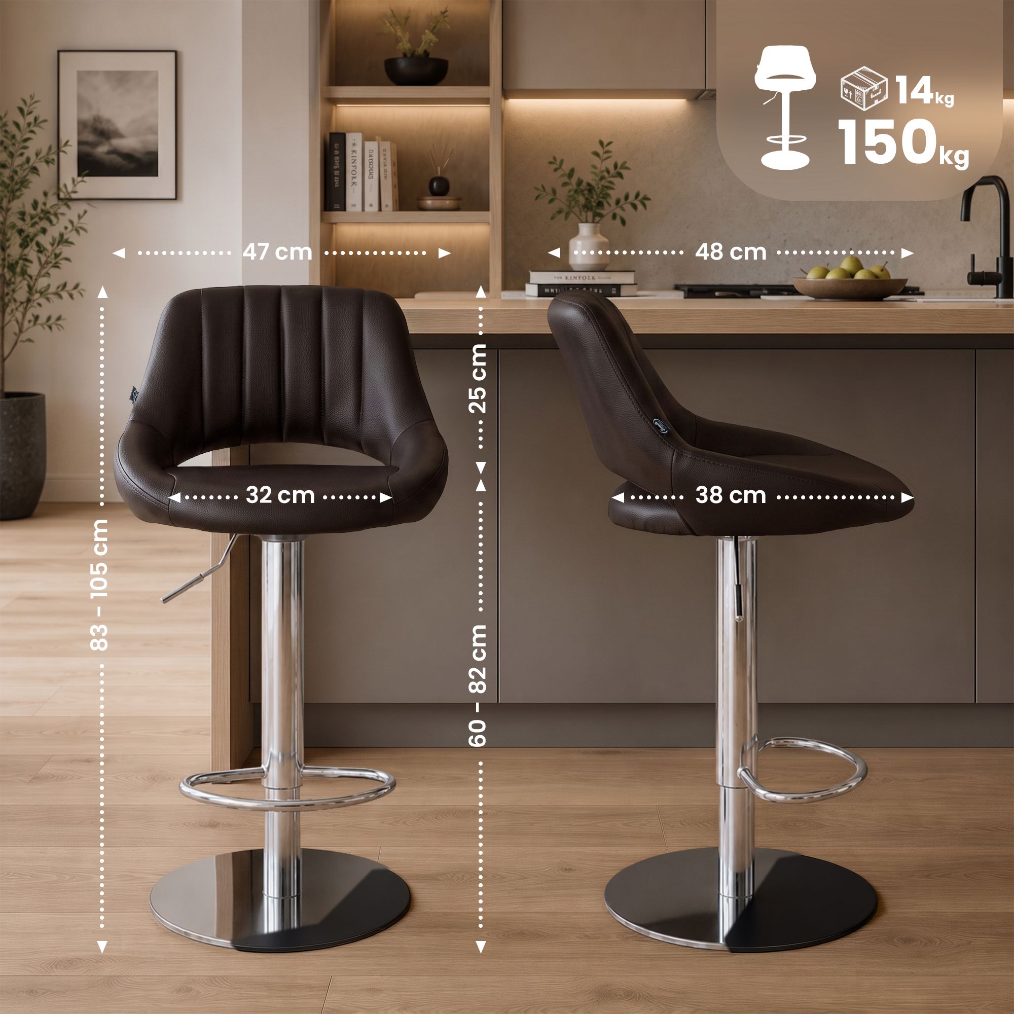 2er Set Barhocker Milet Chrom mit extra schweren Standfüßen