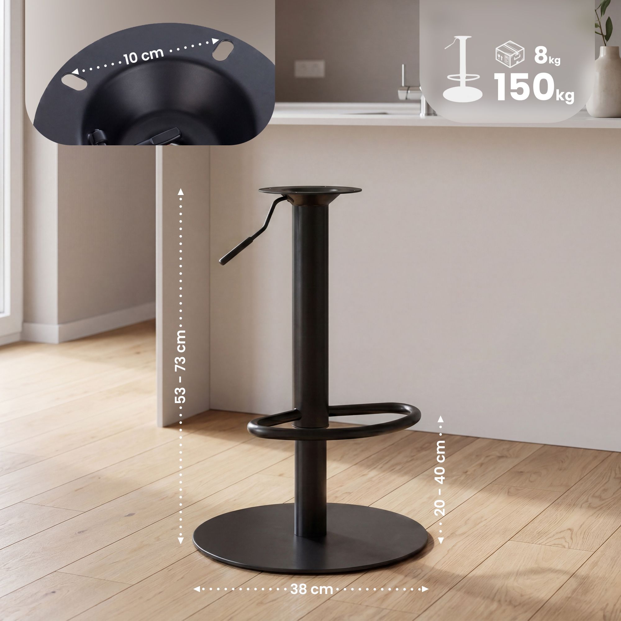 Ersatzgestell für Barhocker bis 150 kg 10 x 10 cm Lochabstand