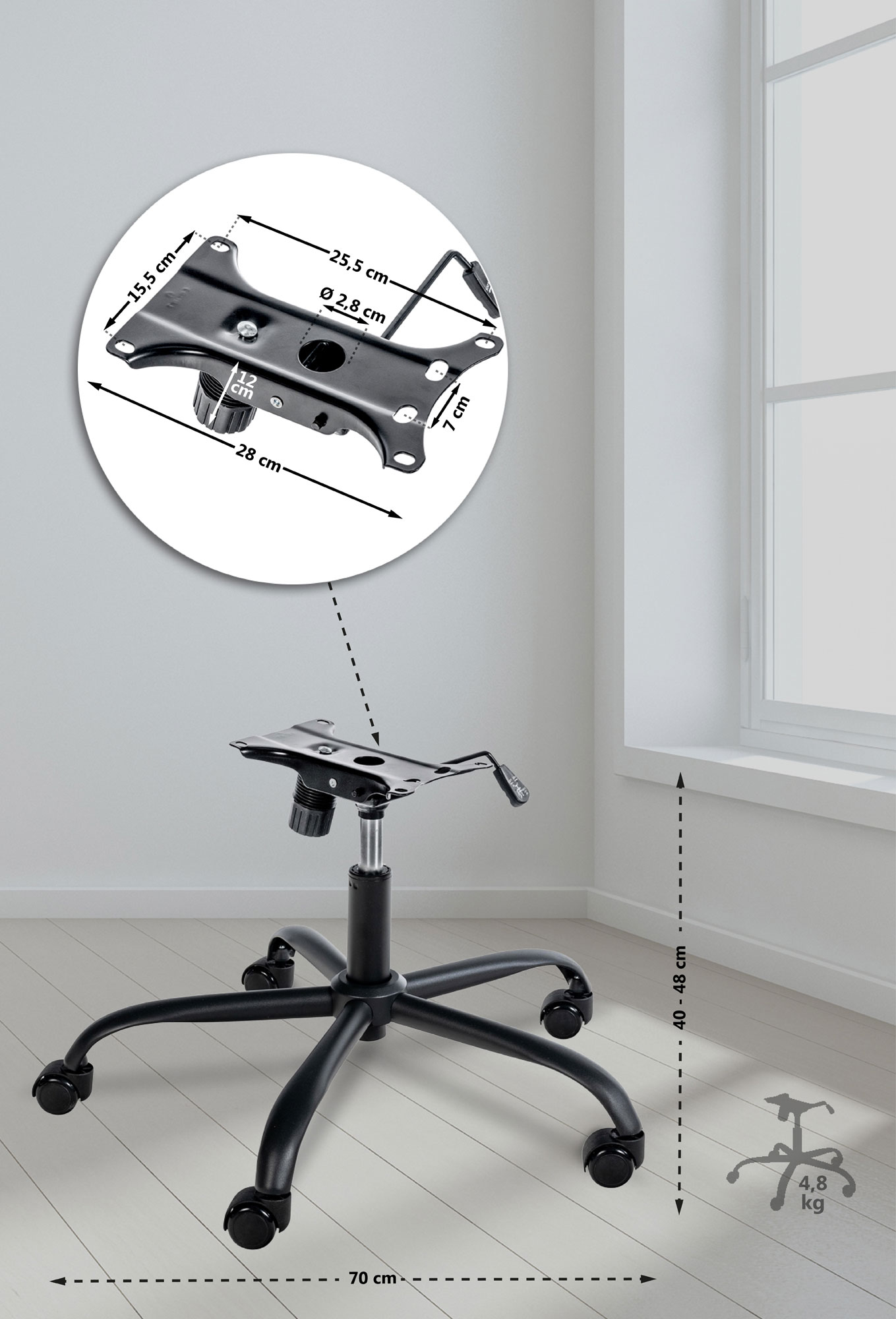 Universelles Gestell für Bürostühle