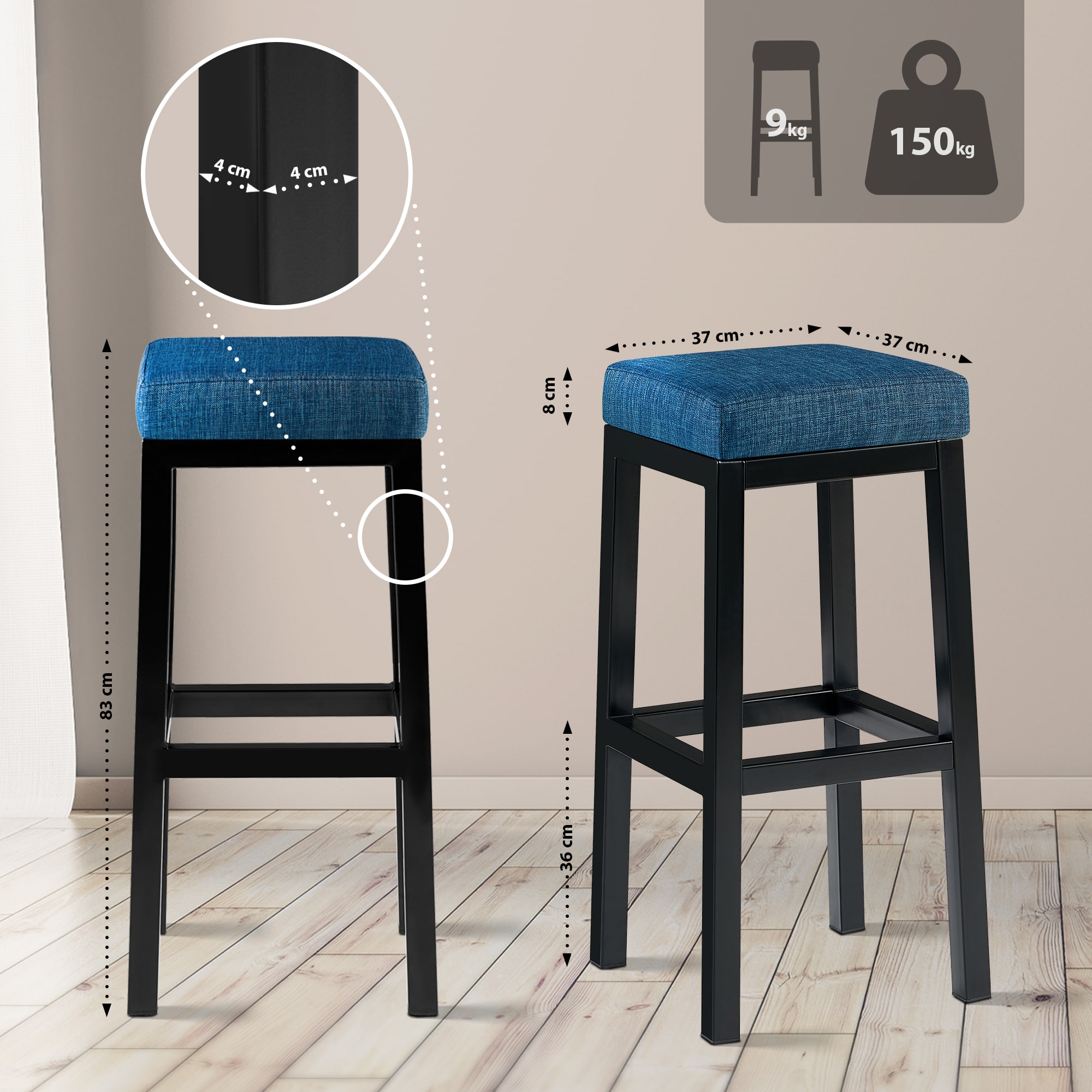 Barhocker Taylor Sitzhöhe 83 cm Metallgestell schwarz