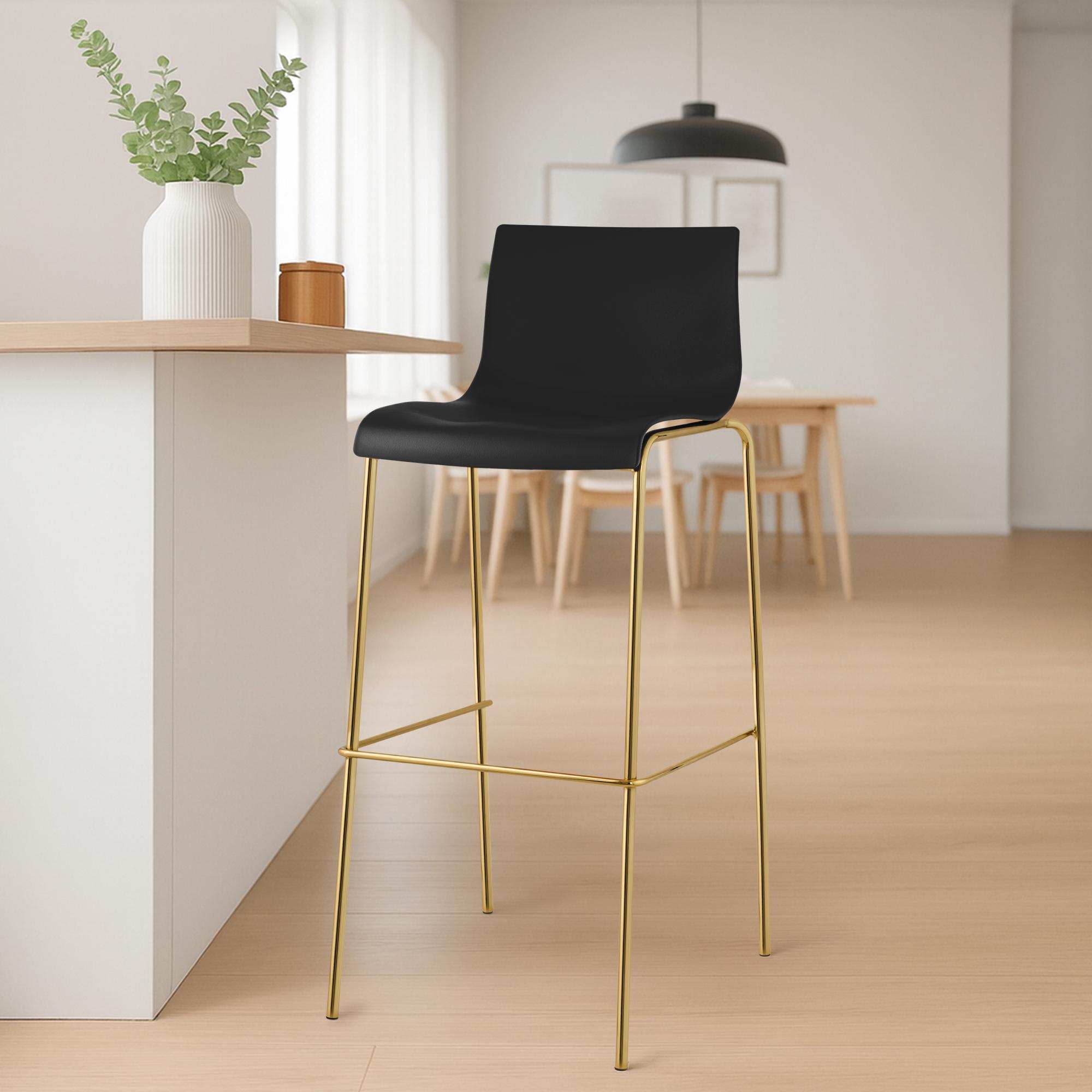 2er Set Barhocker Hover Kunststoff Vierfußgestell Gold