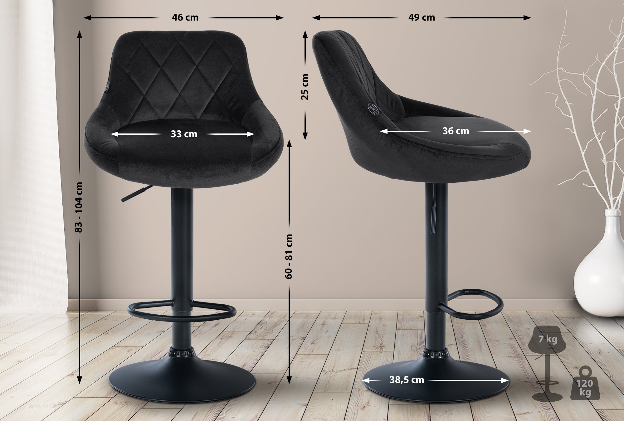 2er Set Barhocker Lazio Samt