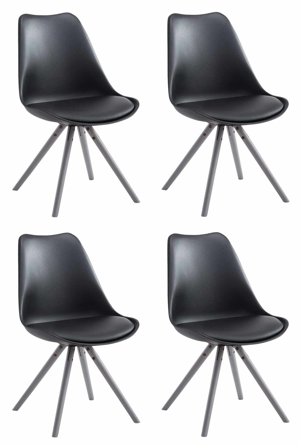 4er Set Stühle Toulouse Kunstleder Rund schwarz grau