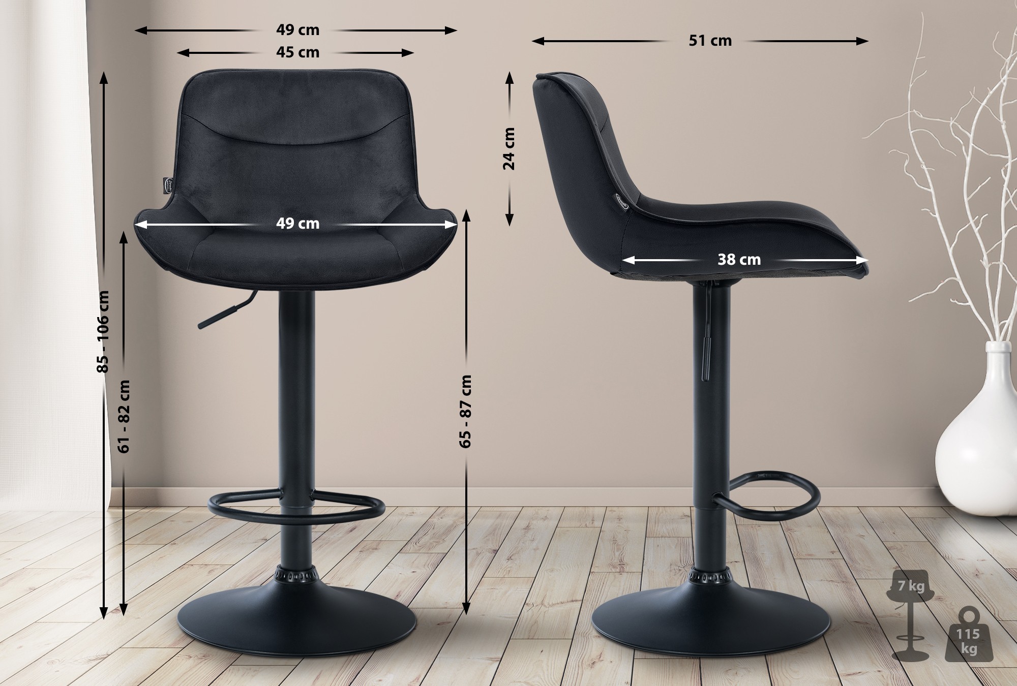 2er Set Barhocker Vonore Samt