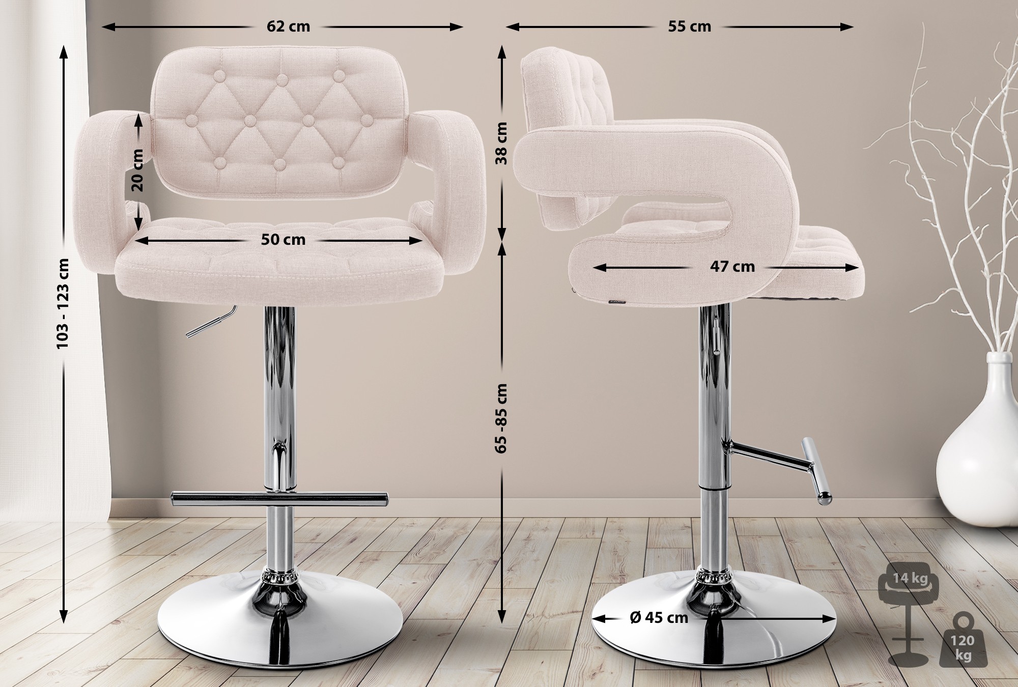 2er Set Barhocker Dublin Stoff
