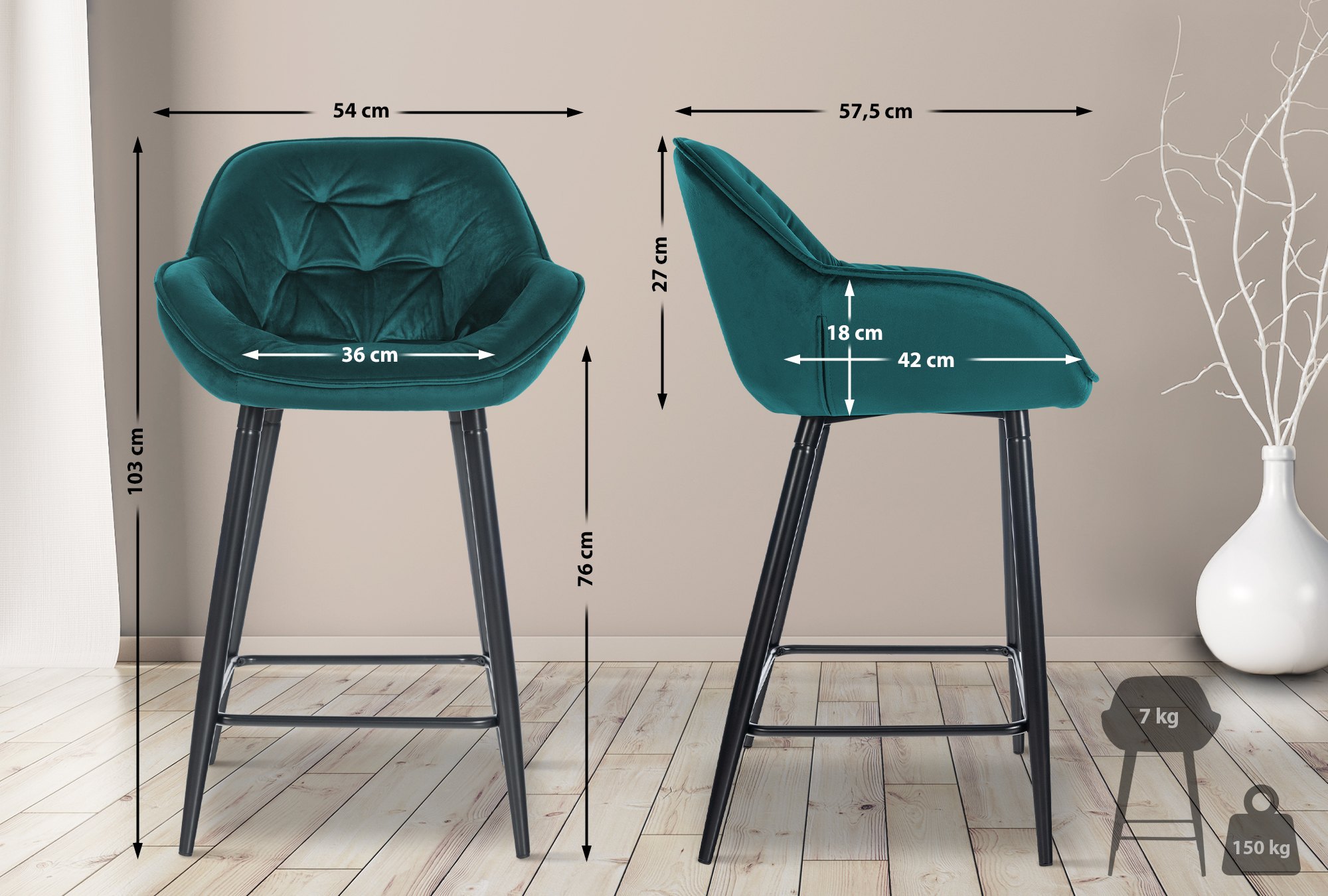 Barhocker Gibson Samt Sitzhöhe 76 cm