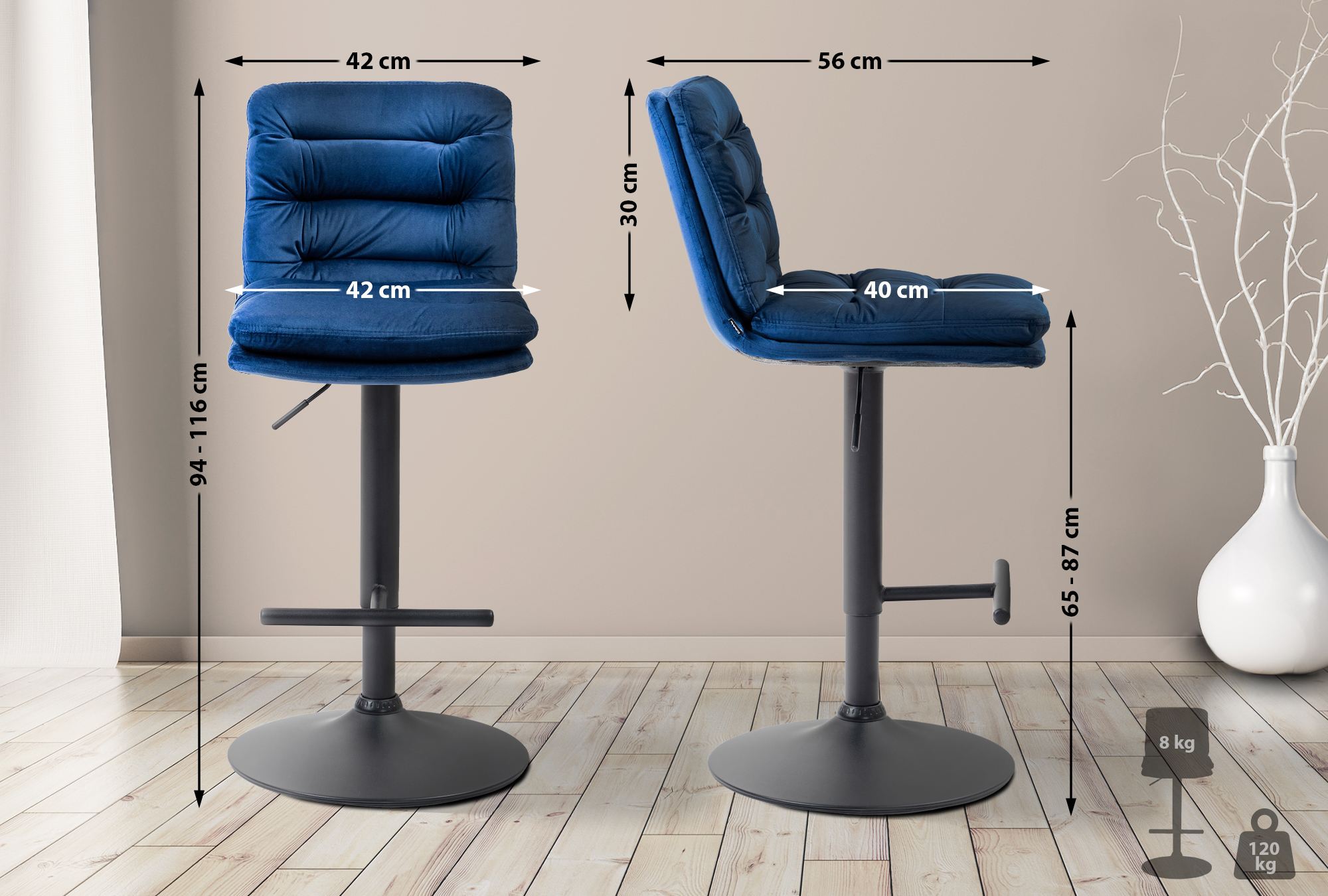 2er Set Barhocker Damar Samt