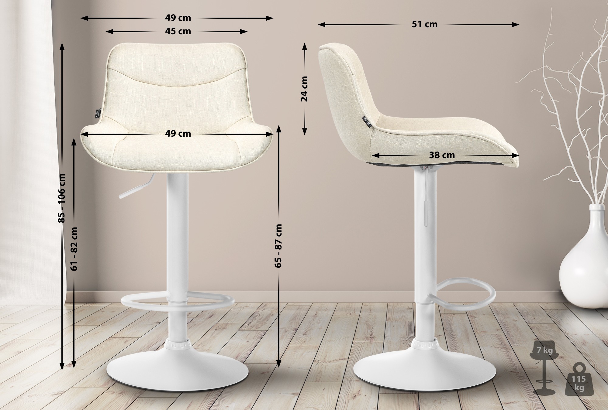 2er Set Barhocker Vonore Stoff