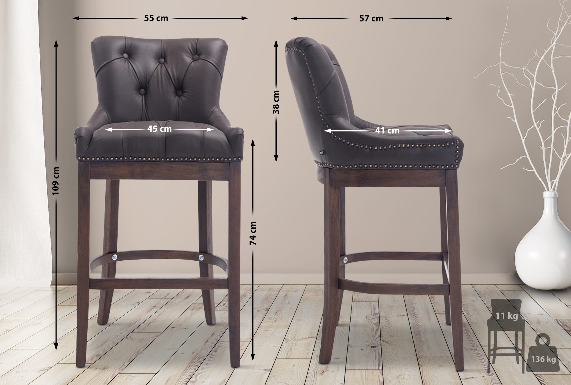 Barhocker Lakewood Echtleder, Antik-dunkel