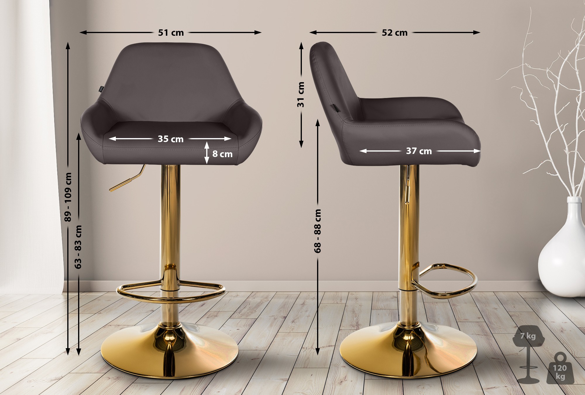 2er Set Barhocker Braga Gold Kunstleder